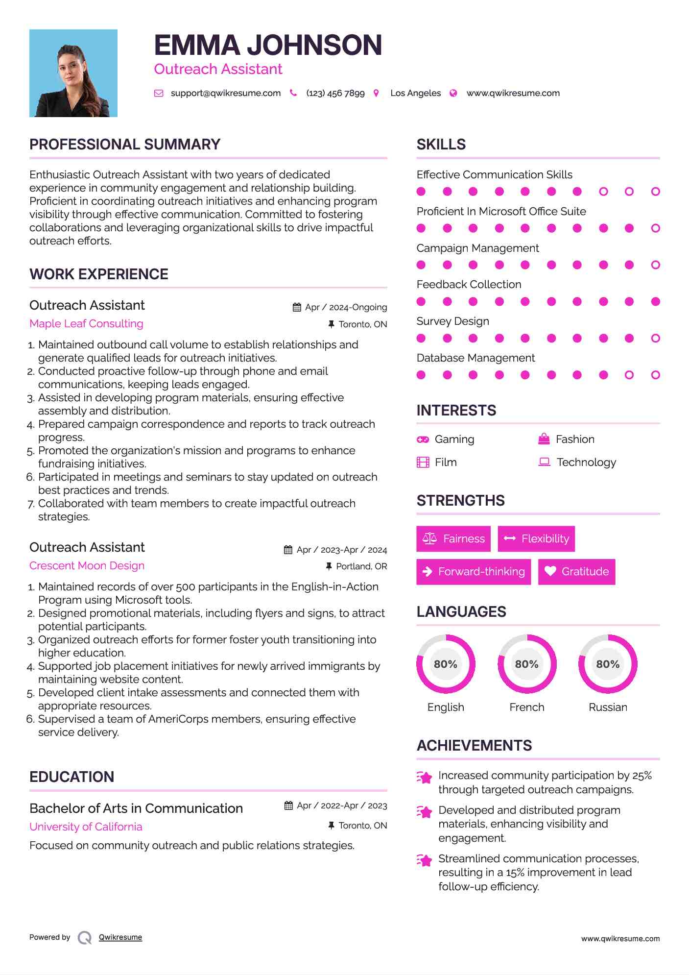 Outreach Assistant Resume Template