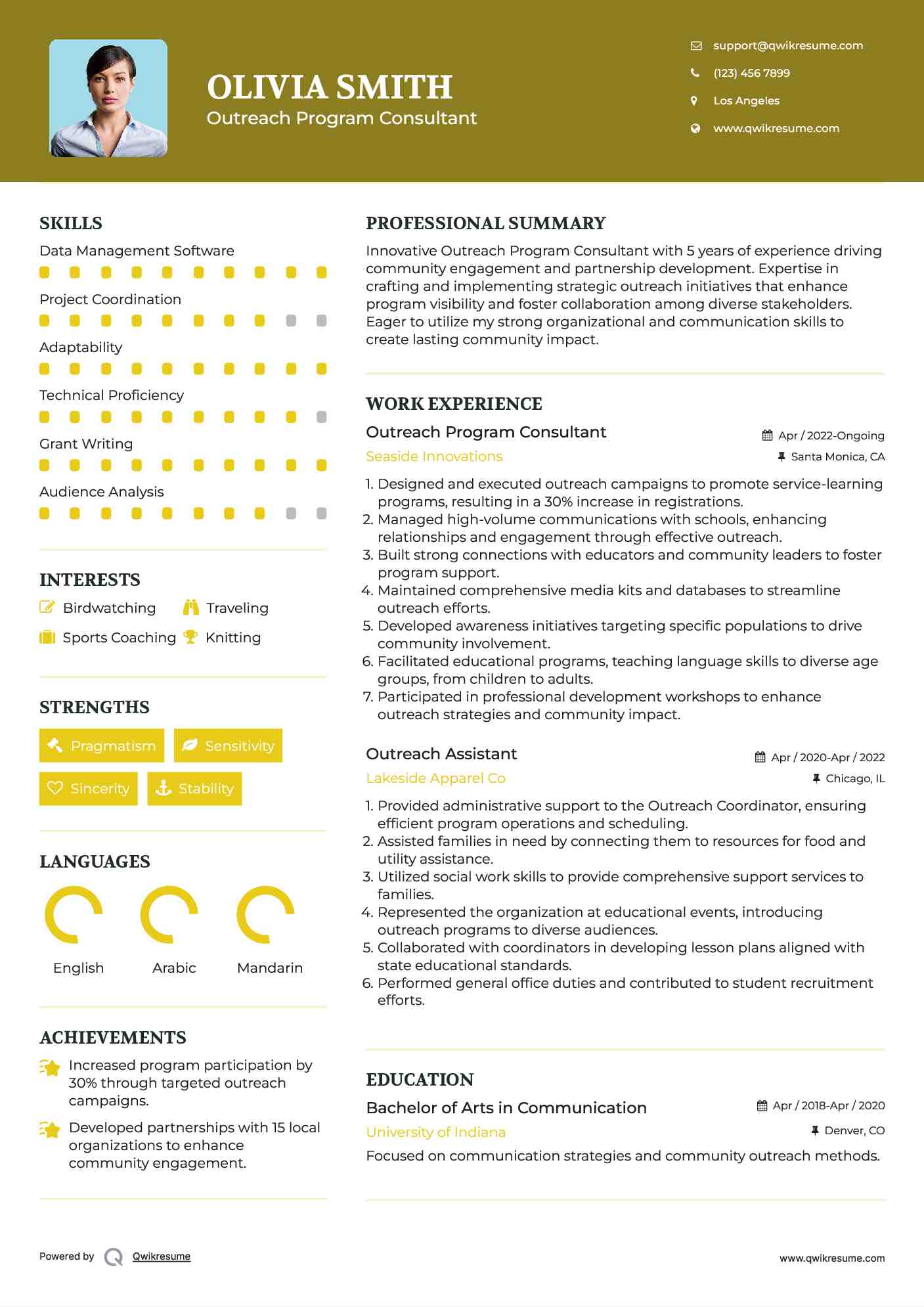 Outreach Program Consultant Resume Format