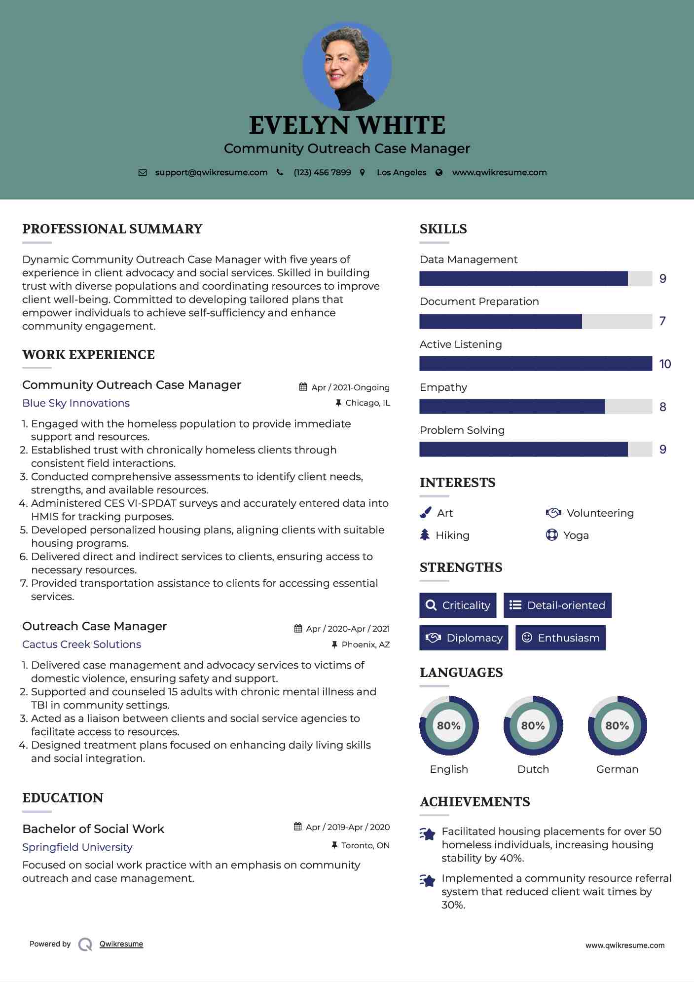 Community Outreach Case Manager Resume Template