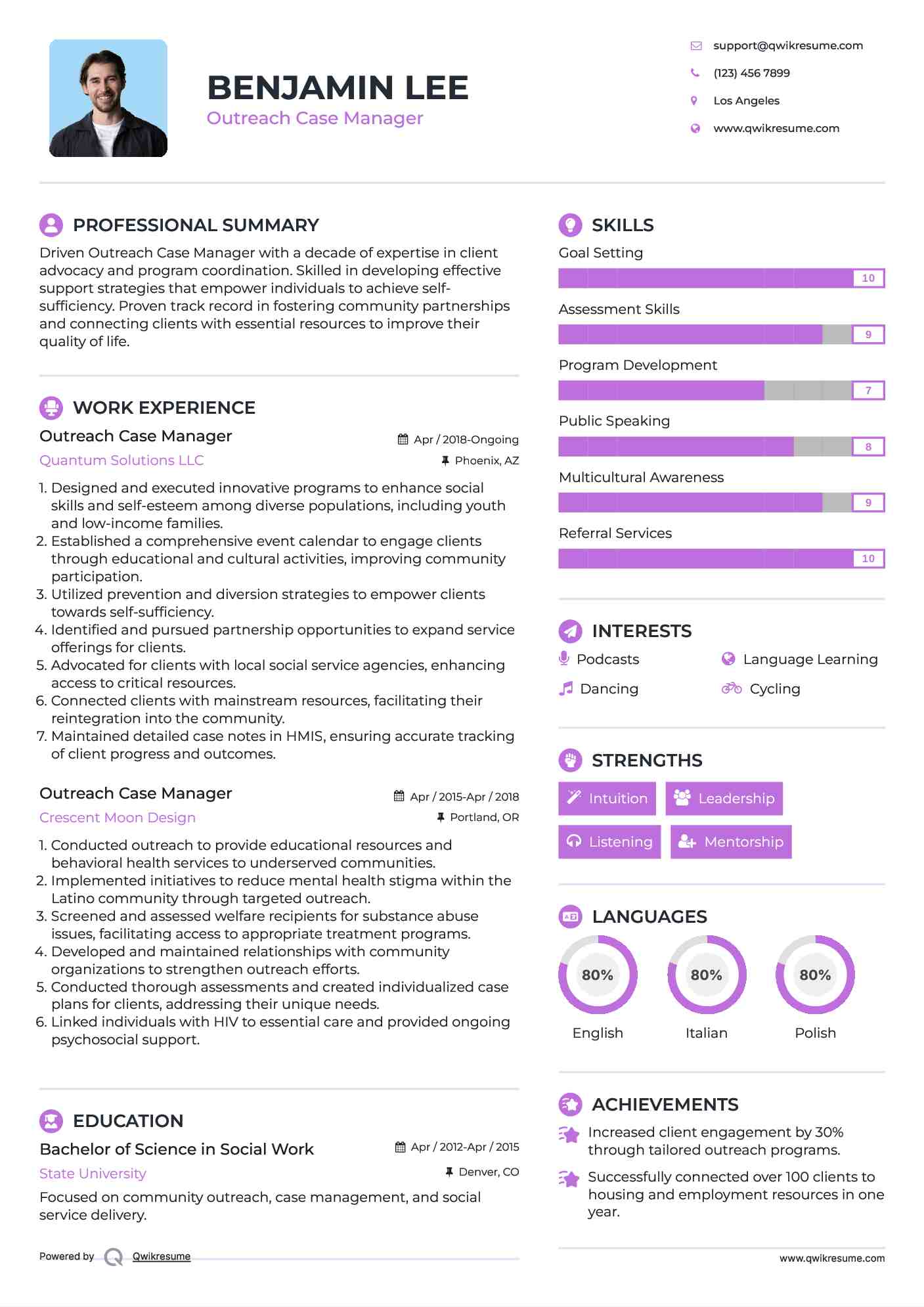 Outreach Case Manager Resume Format
