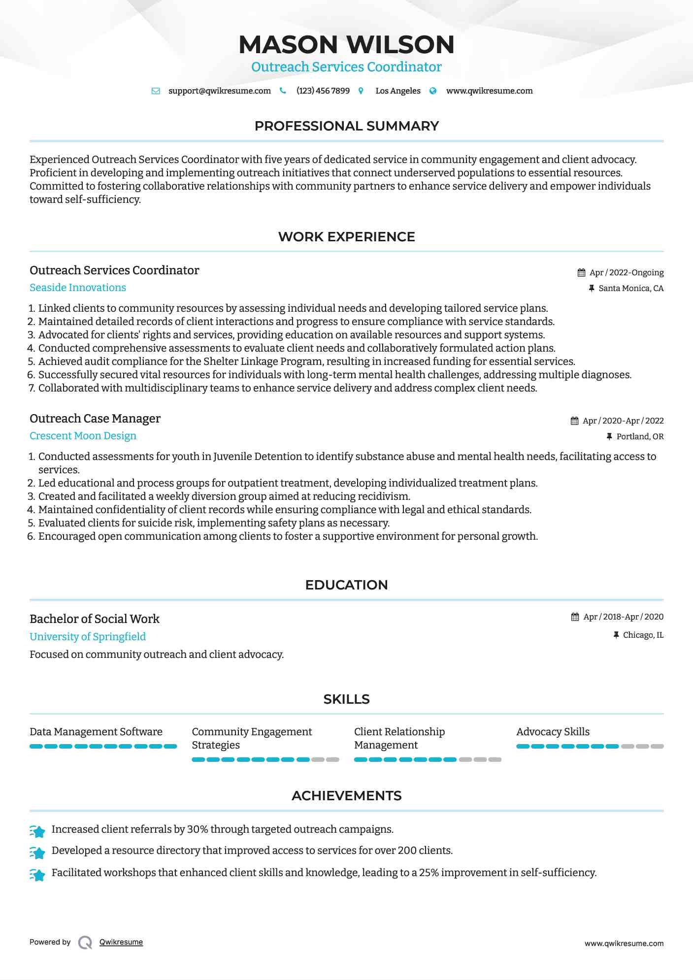 Outreach Services Coordinator Resume Template