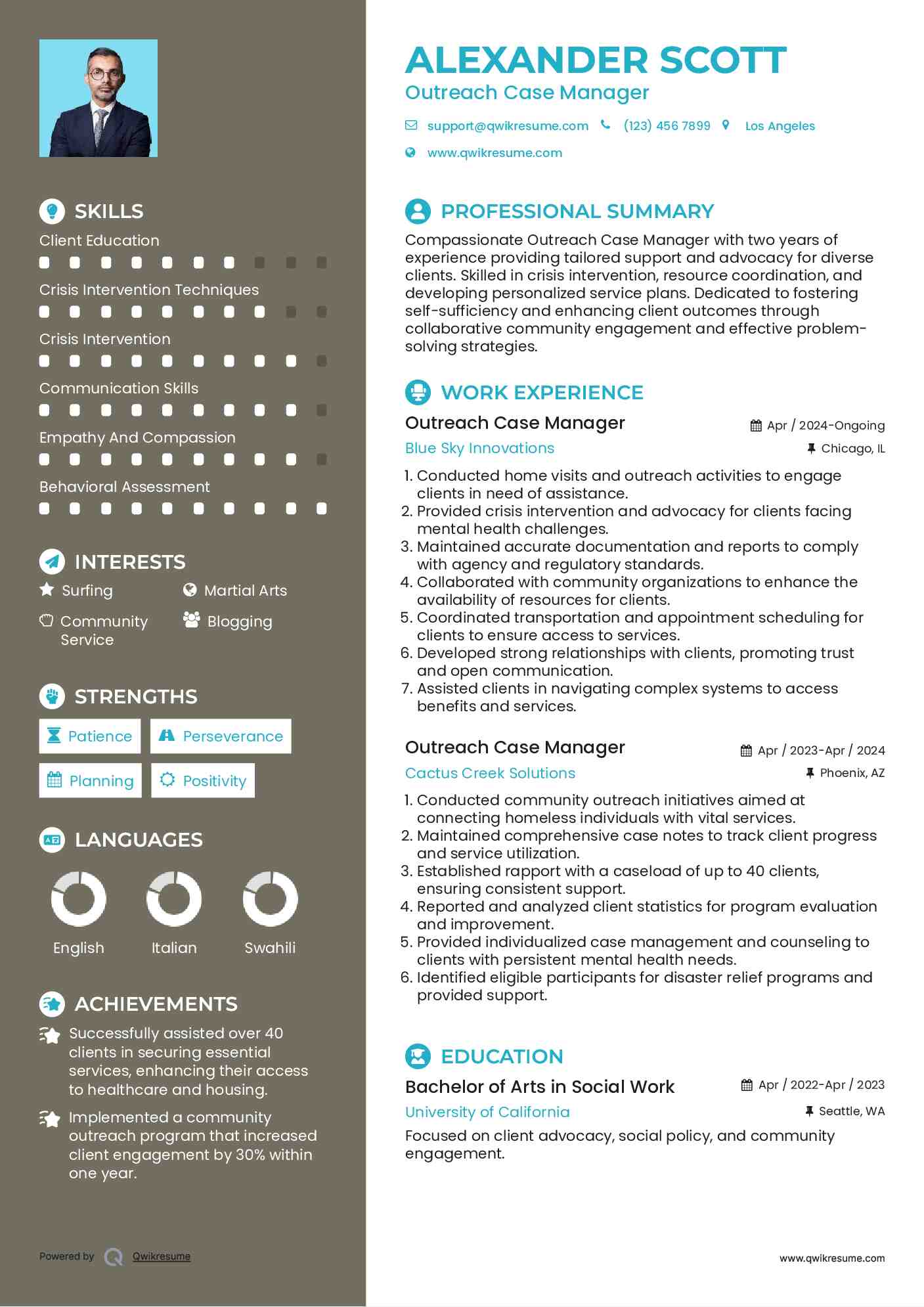 Outreach Case Manager Resume Format