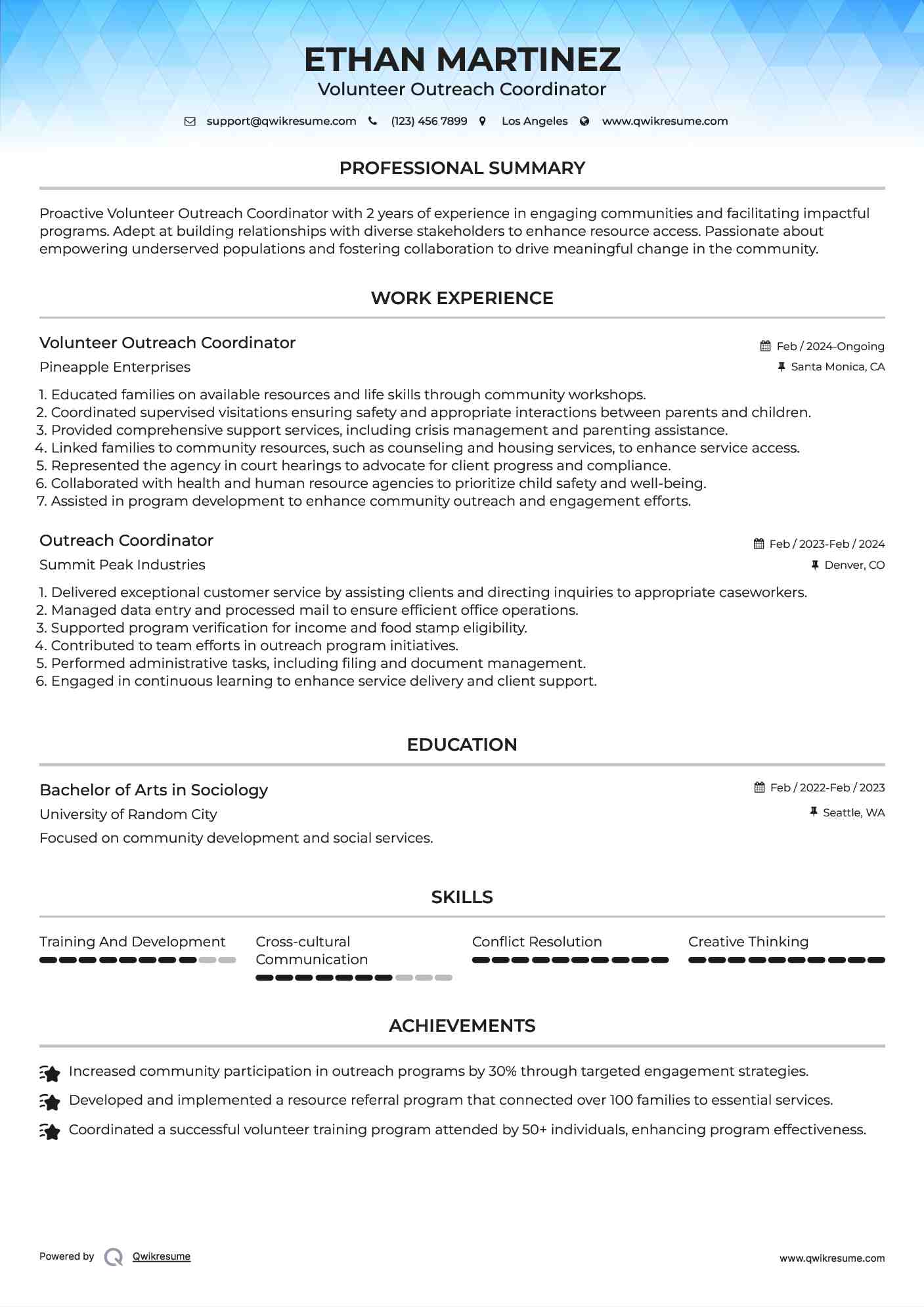 Volunteer Outreach Coordinator Resume Template