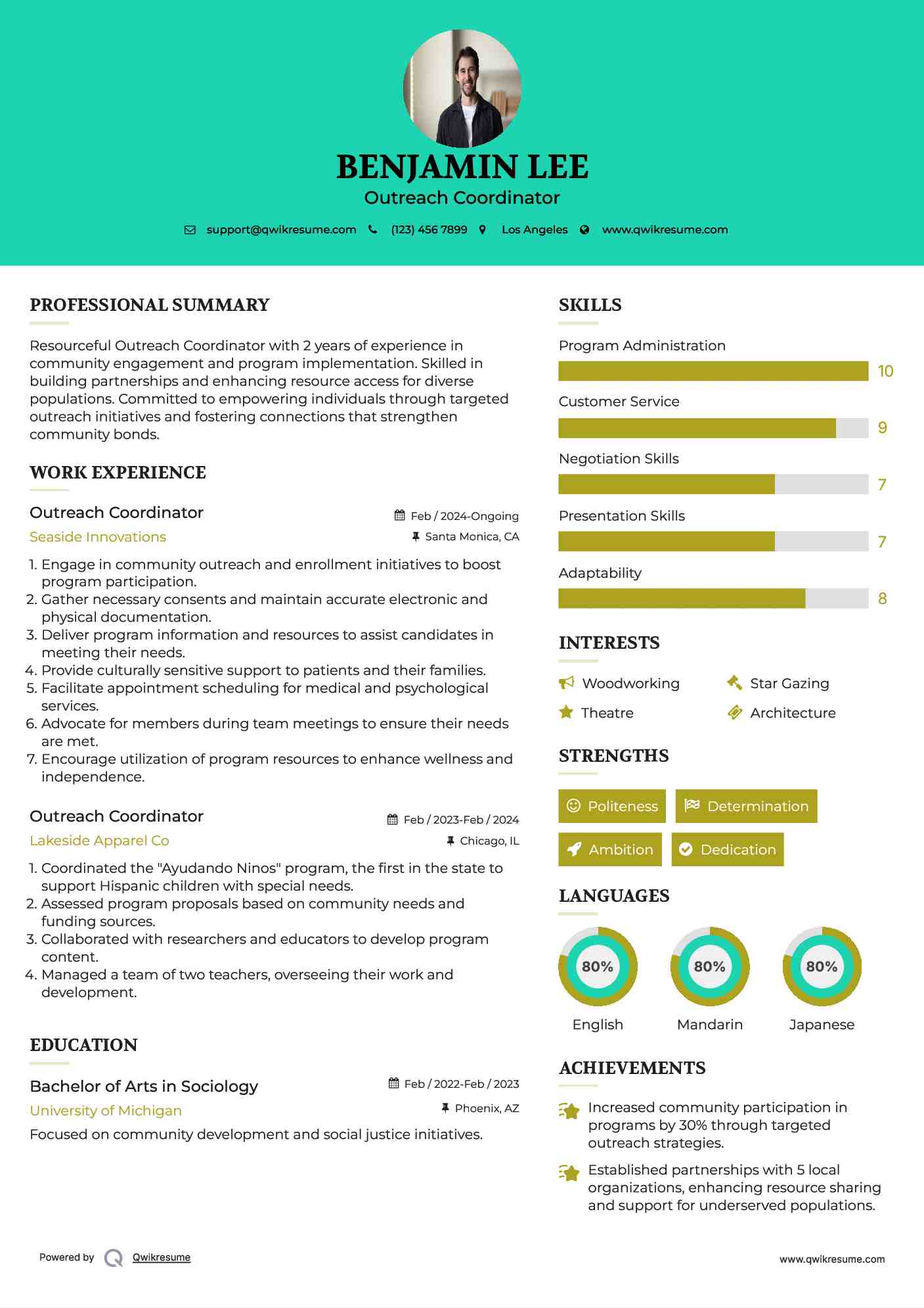 Outreach Coordinator Resume Template