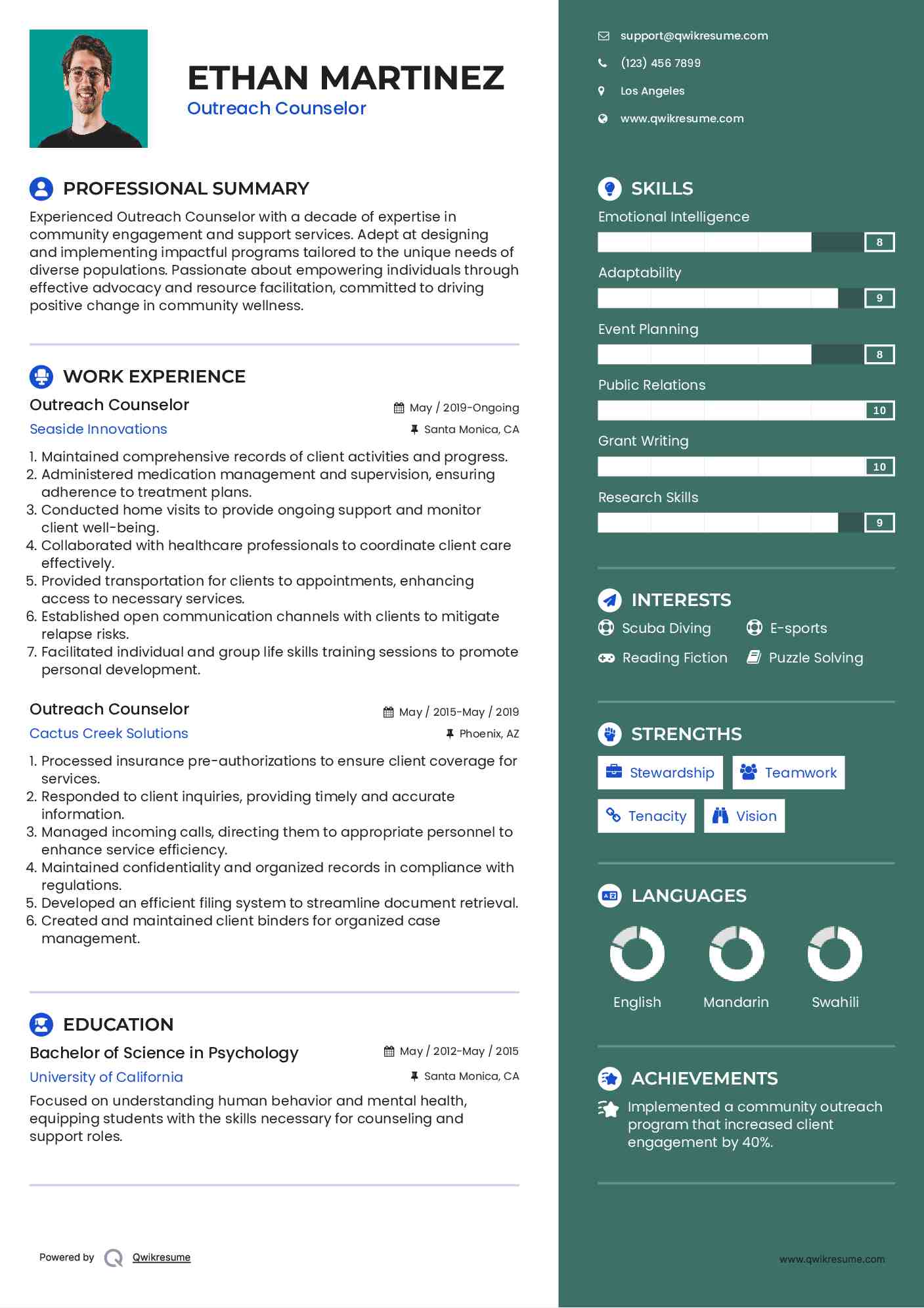 Outreach Counselor Resume Format