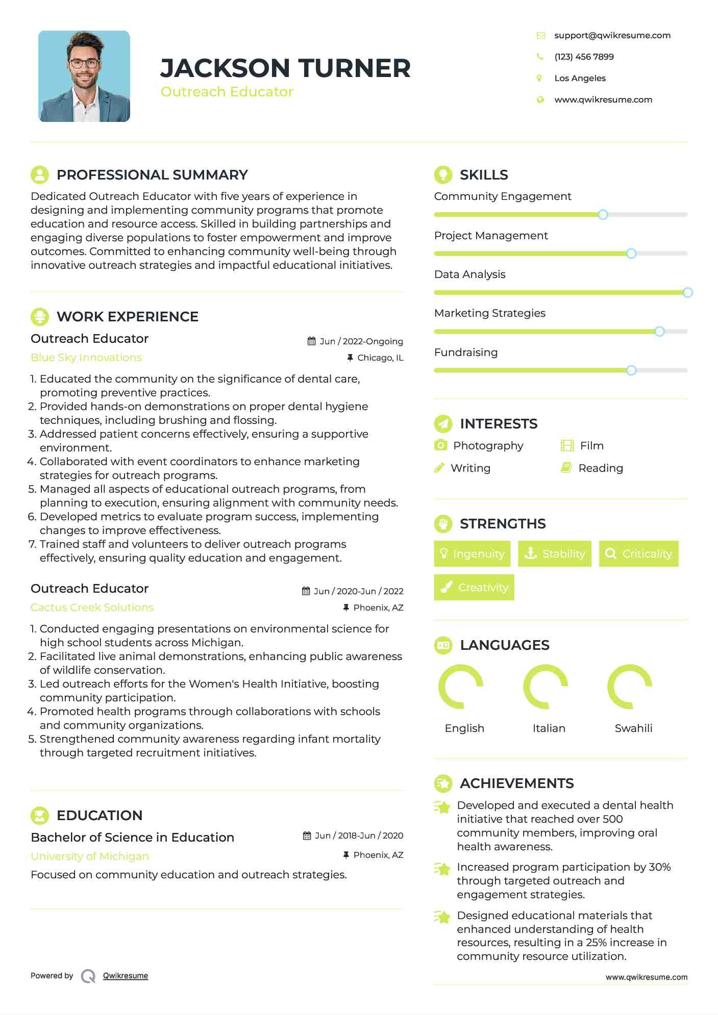 Outreach Educator Resume Model