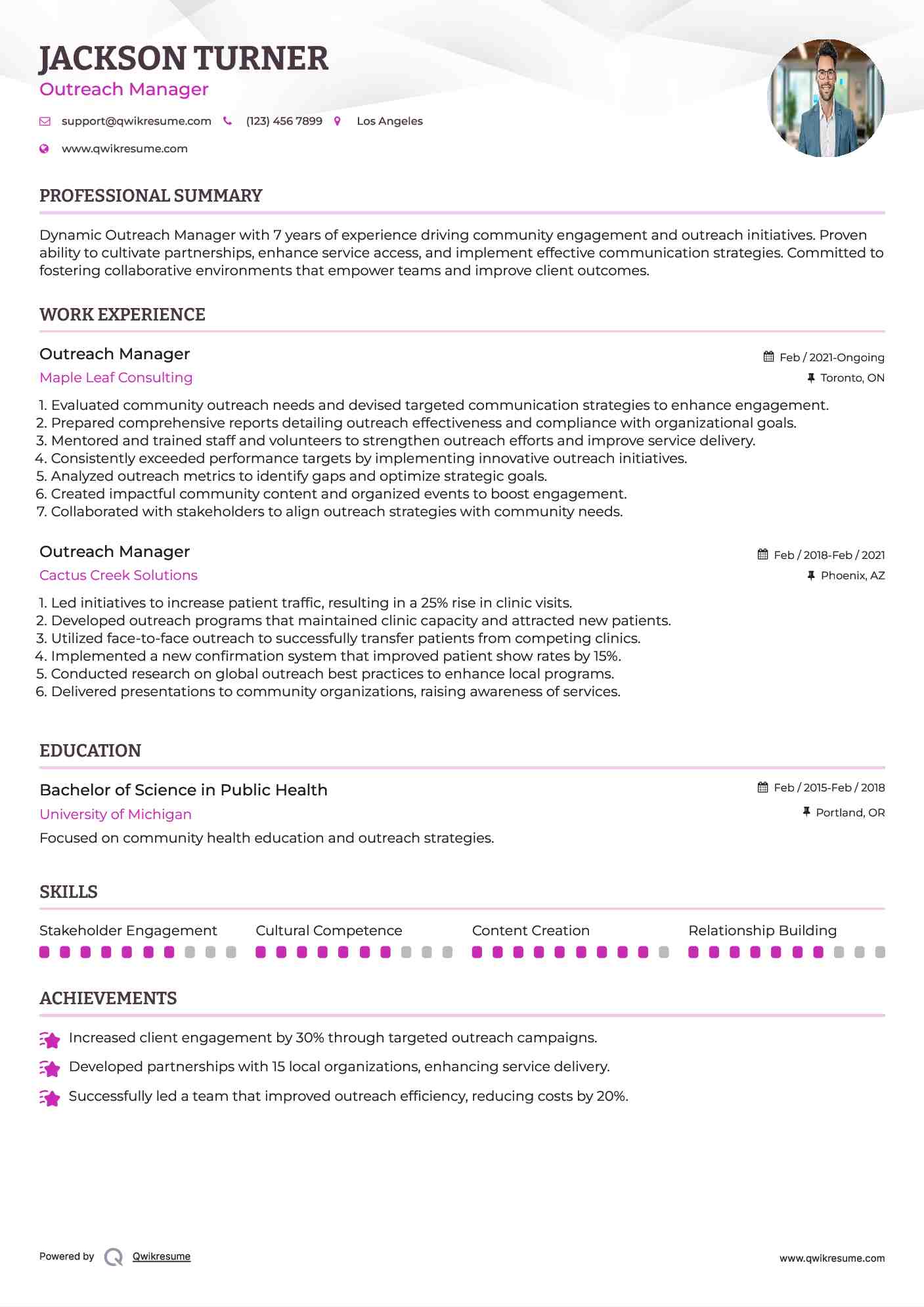 Outreach Manager Resume Format