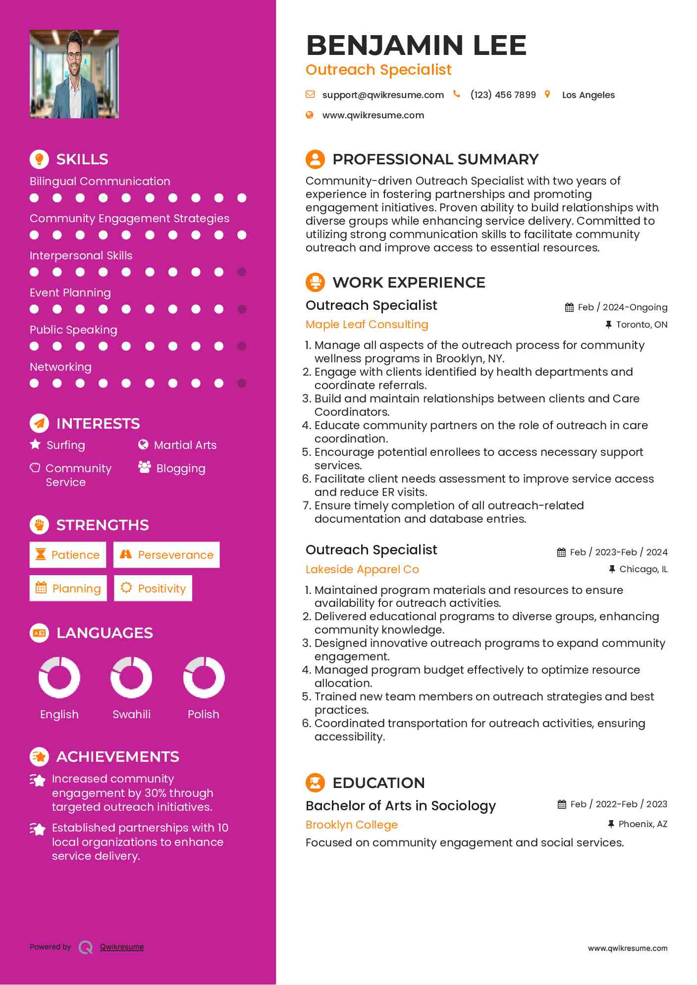 Outreach Specialist Resume Format