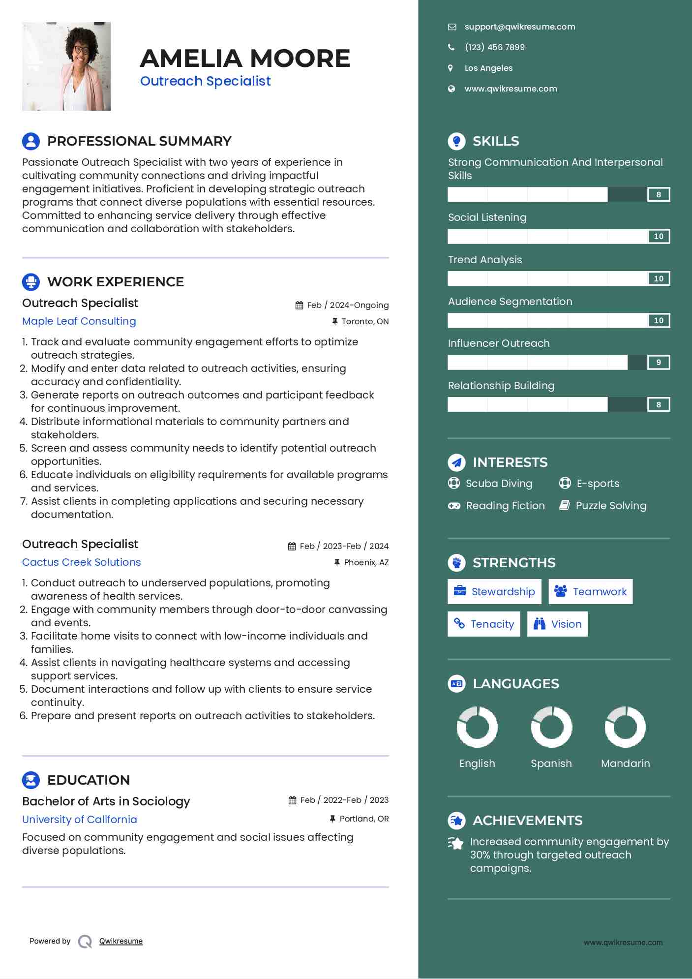 Outreach Specialist Resume Model