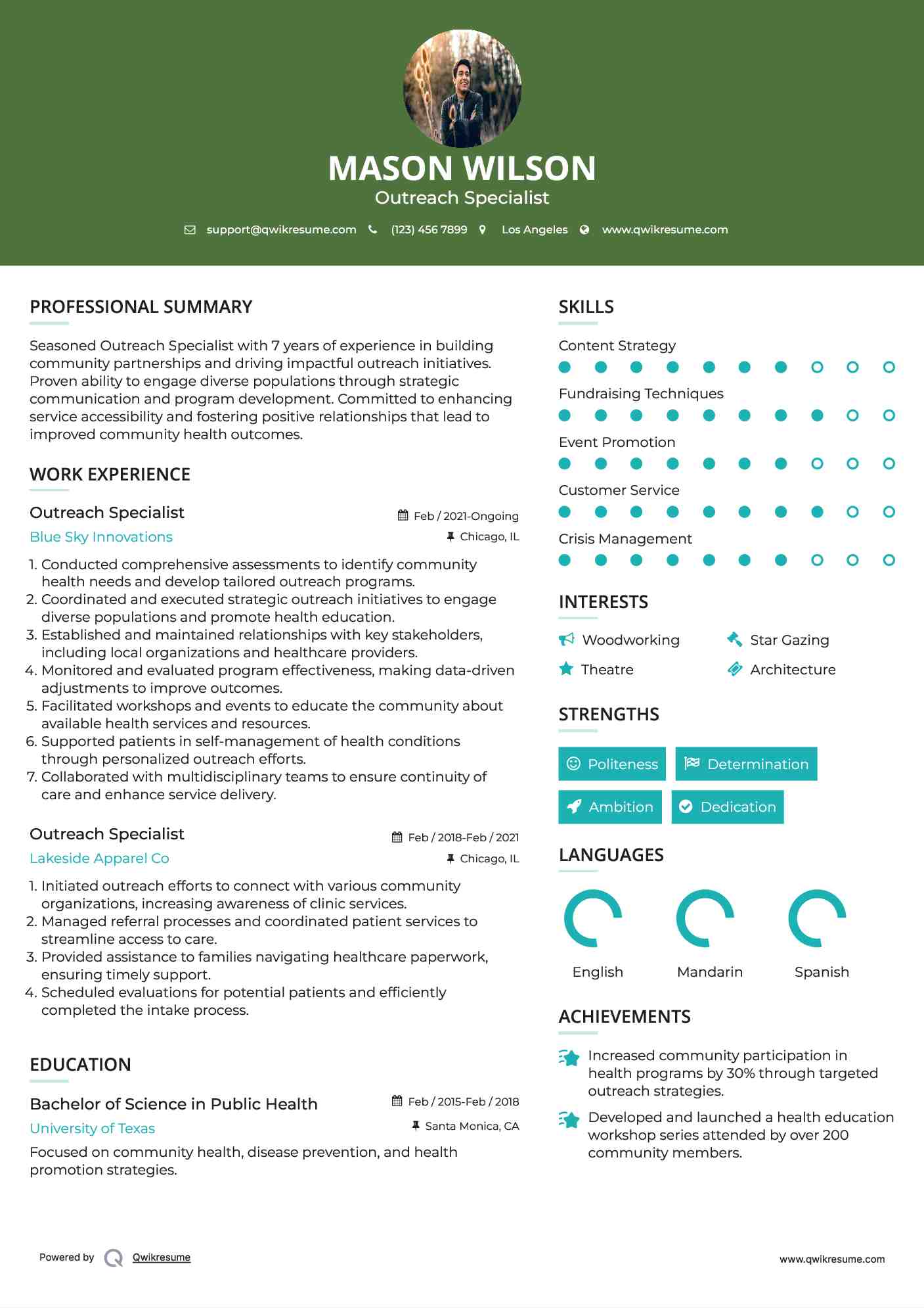 Outreach Specialist Resume Model