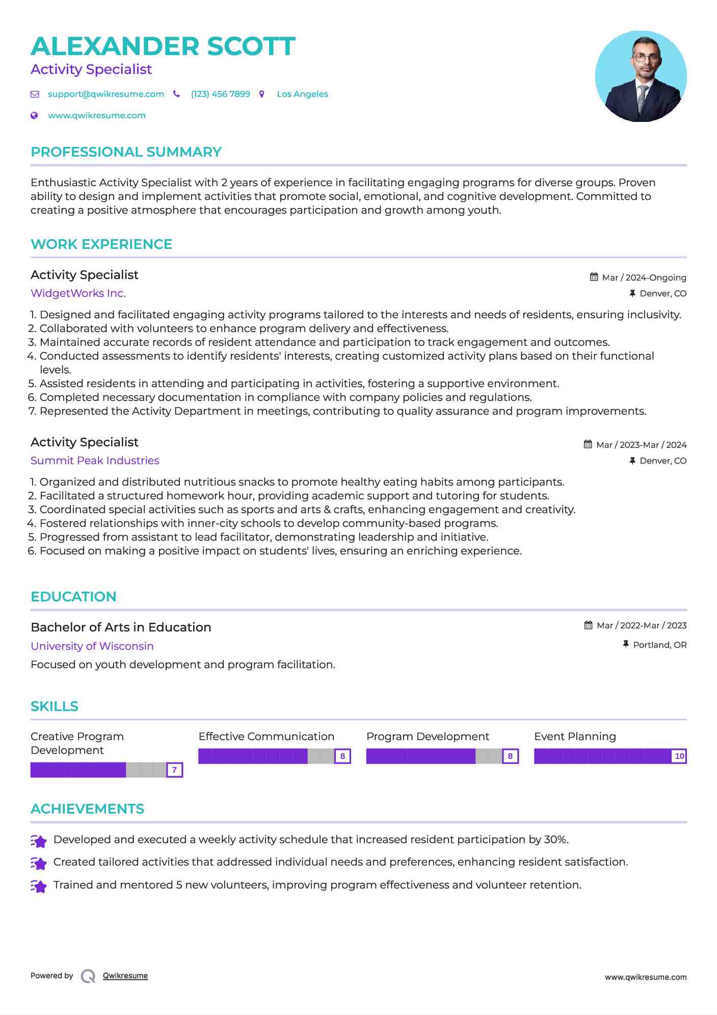 Activity Specialist Resume Model