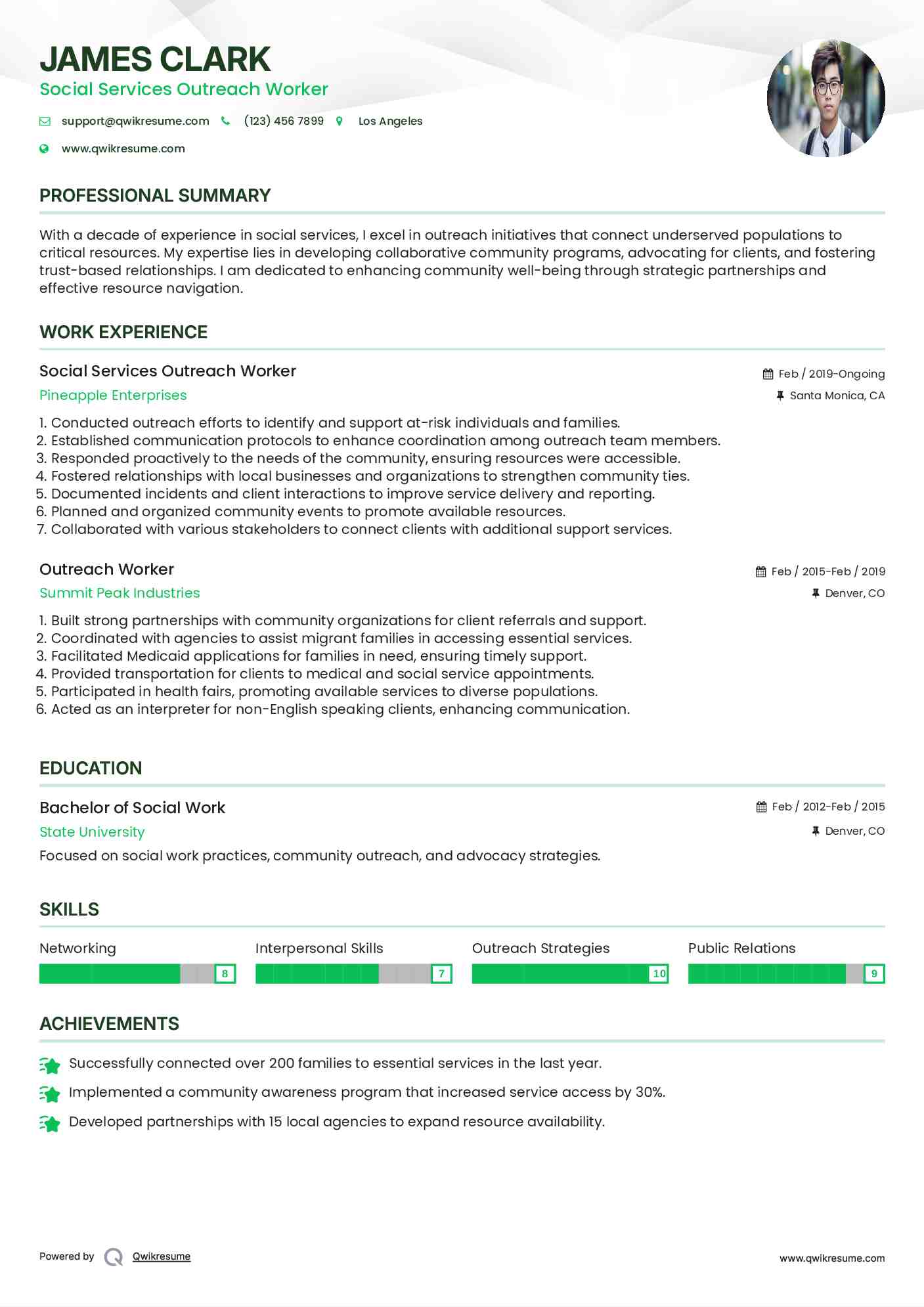 Social Services Outreach Worker Resume Format