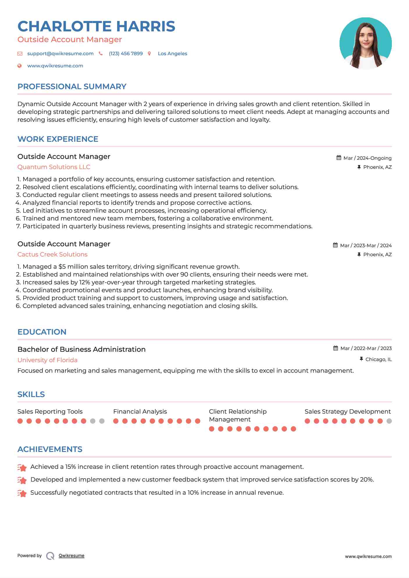 Outside Account Manager Resume Model