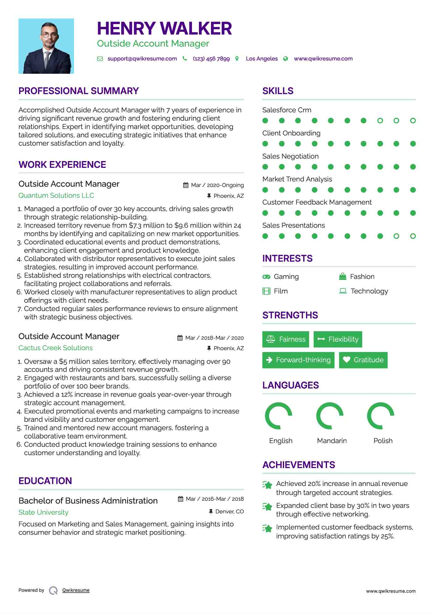 Outside Account Manager Resume Sample