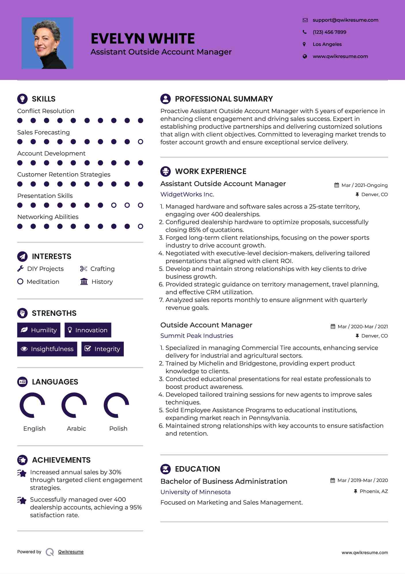 Assistant Outside Account Manager Resume Model