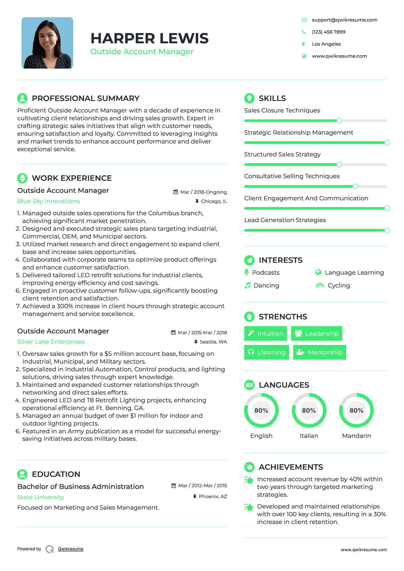 Outside Account Manager Resume Example