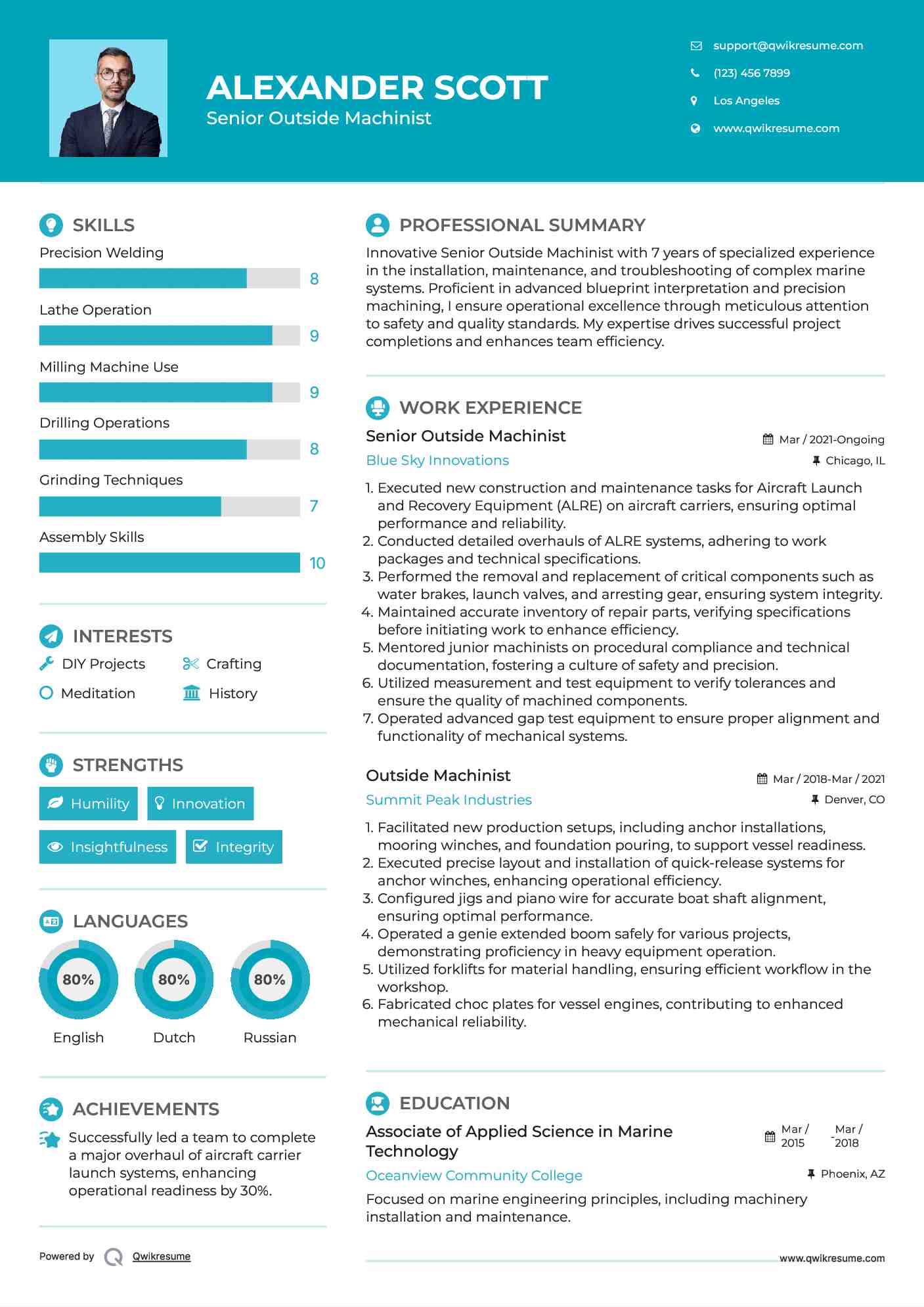 Senior Outside Machinist Resume Format