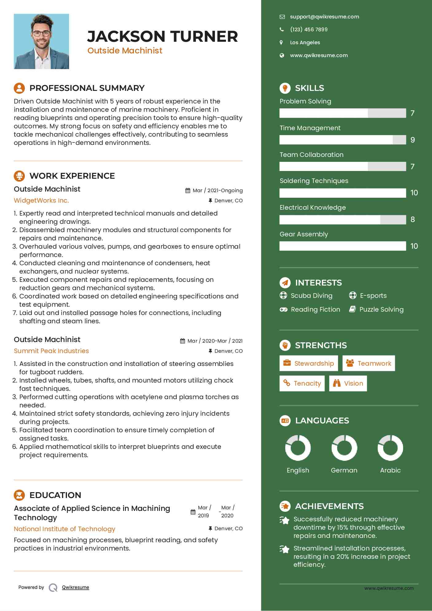 Outside Machinist Resume Model