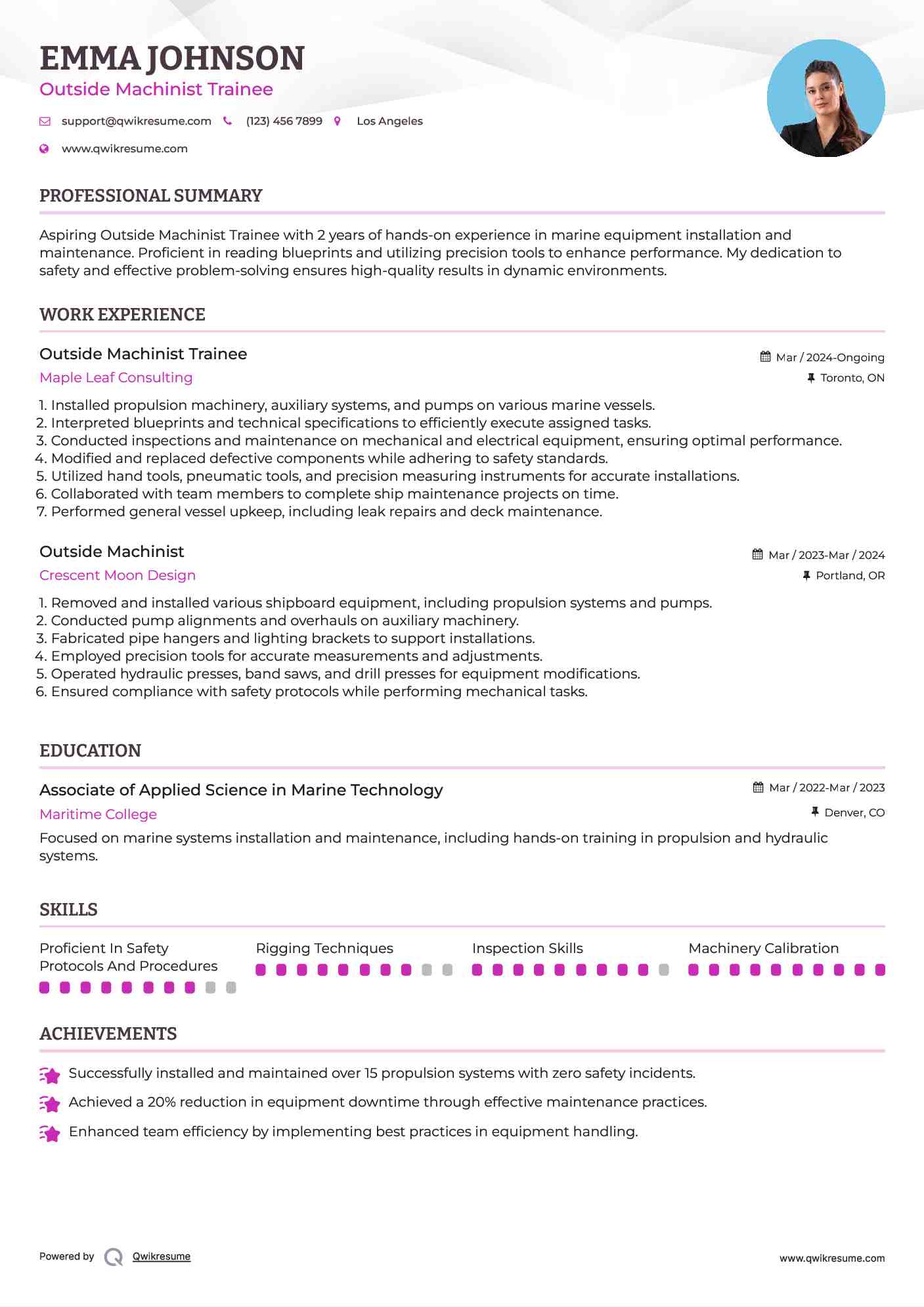 Outside Machinist Trainee Resume Model