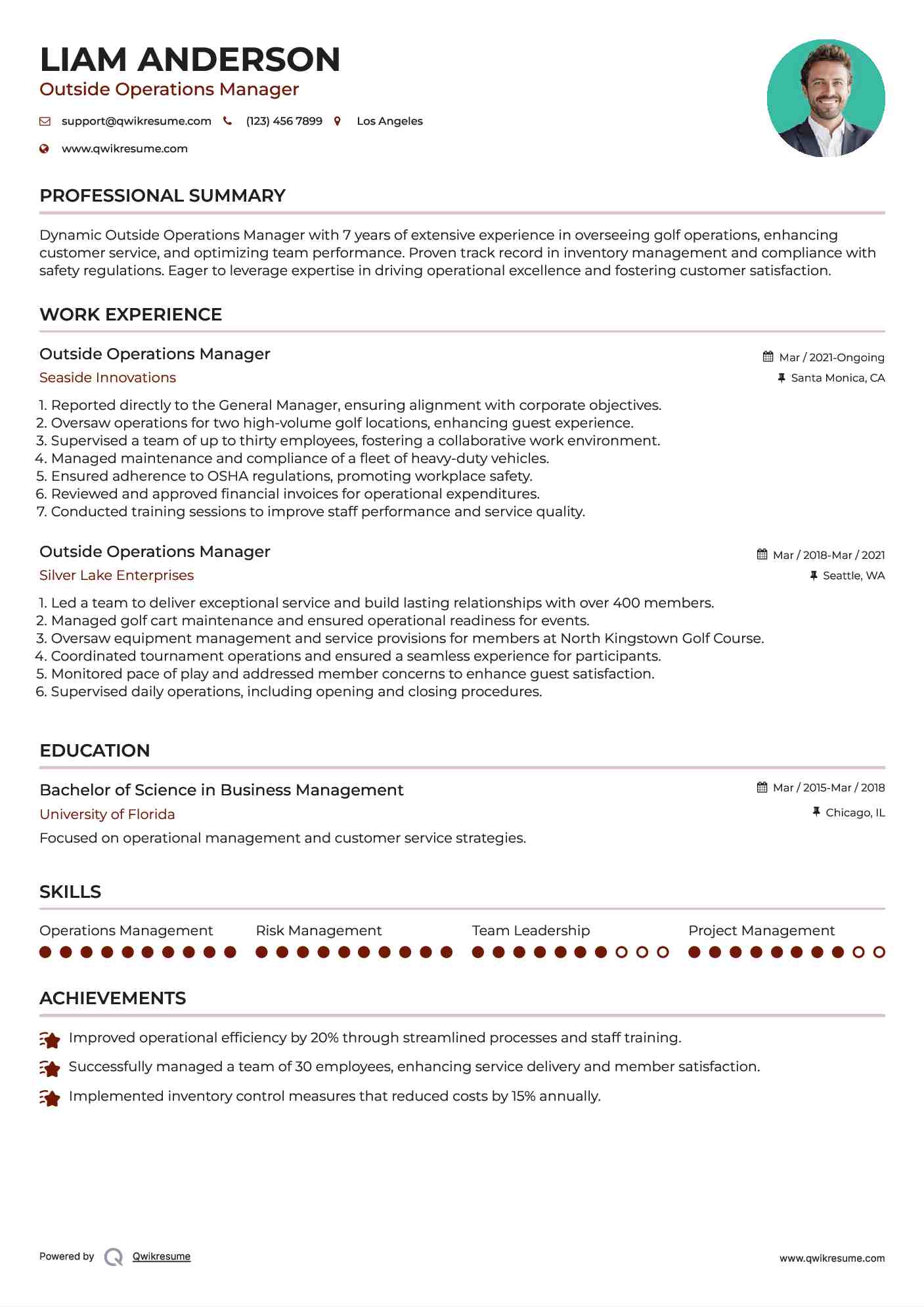 Outside Operations Manager Resume Format