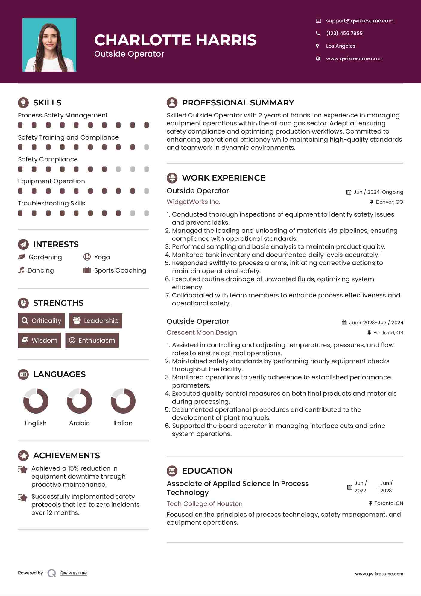 Outside Operator Resume Template