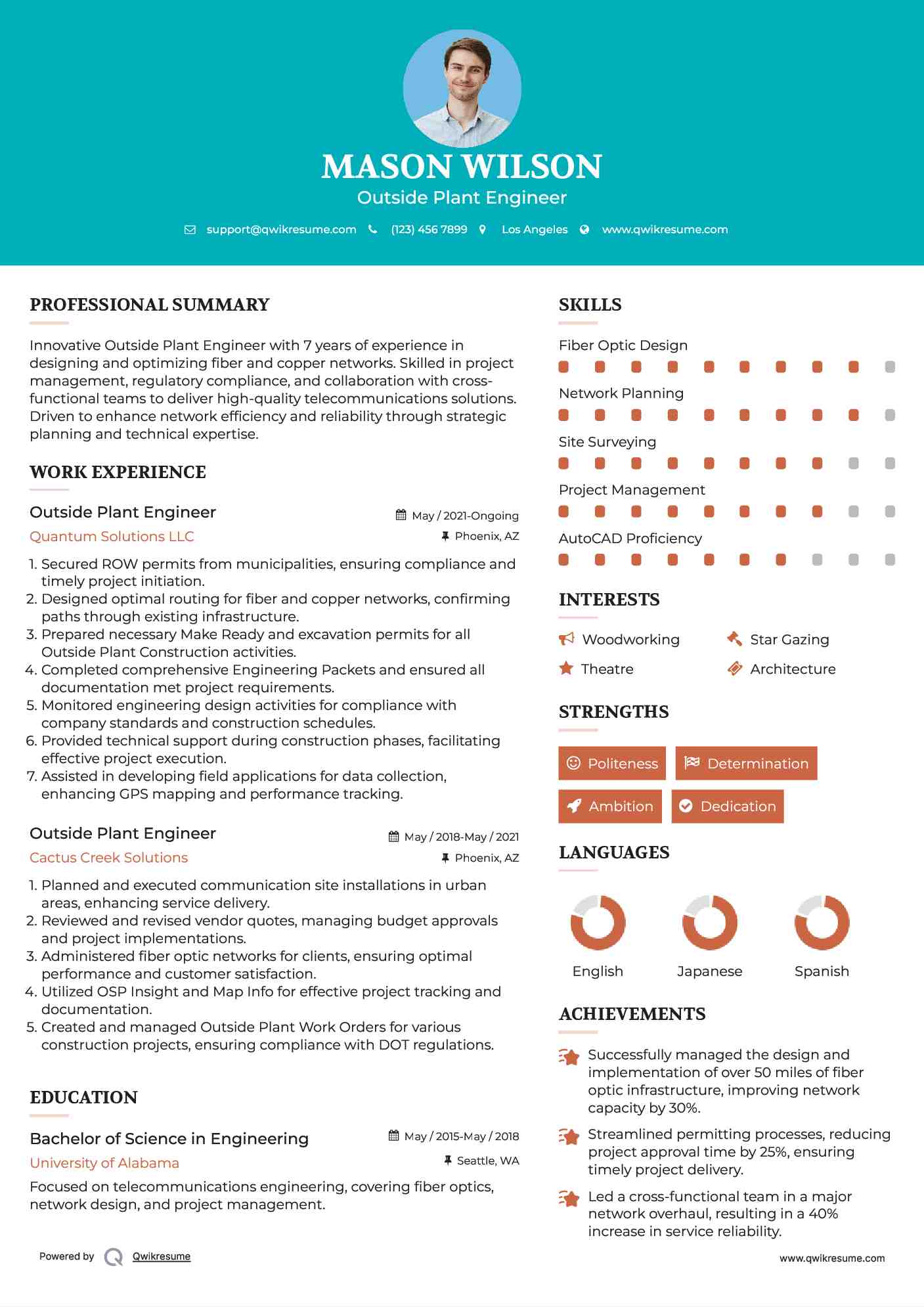 Outside Plant Engineer Resume Example