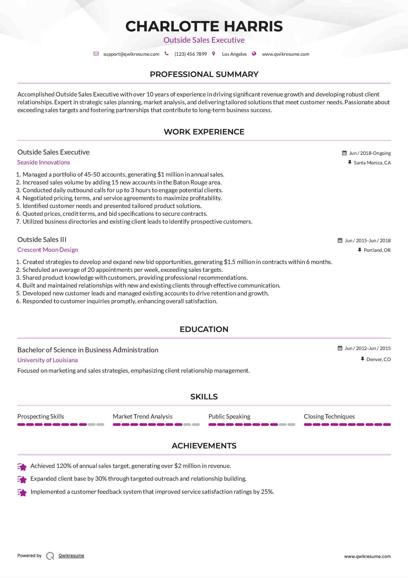 Outside Sales Executive Resume Format
