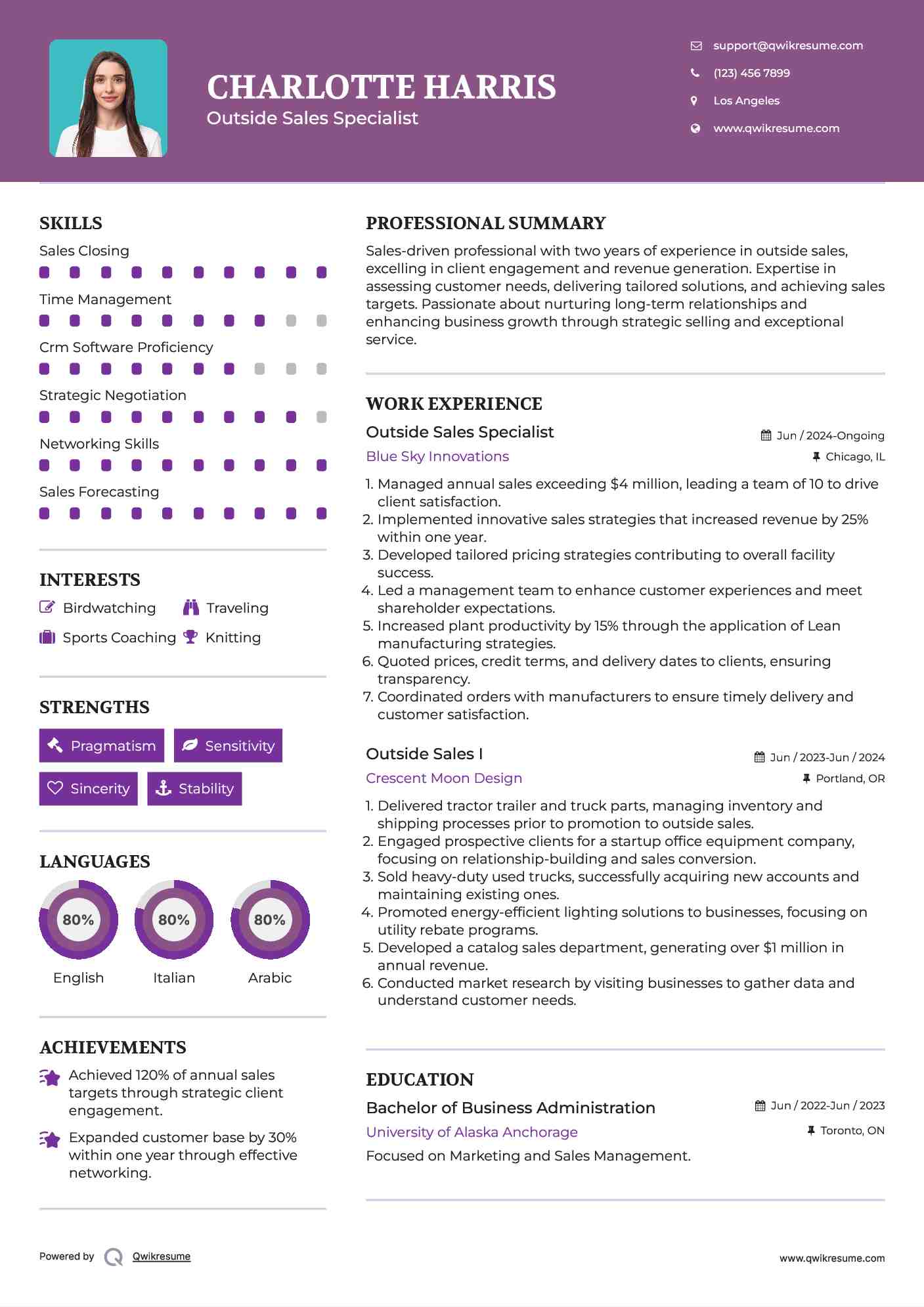 Outside Sales Specialist Resume Sample