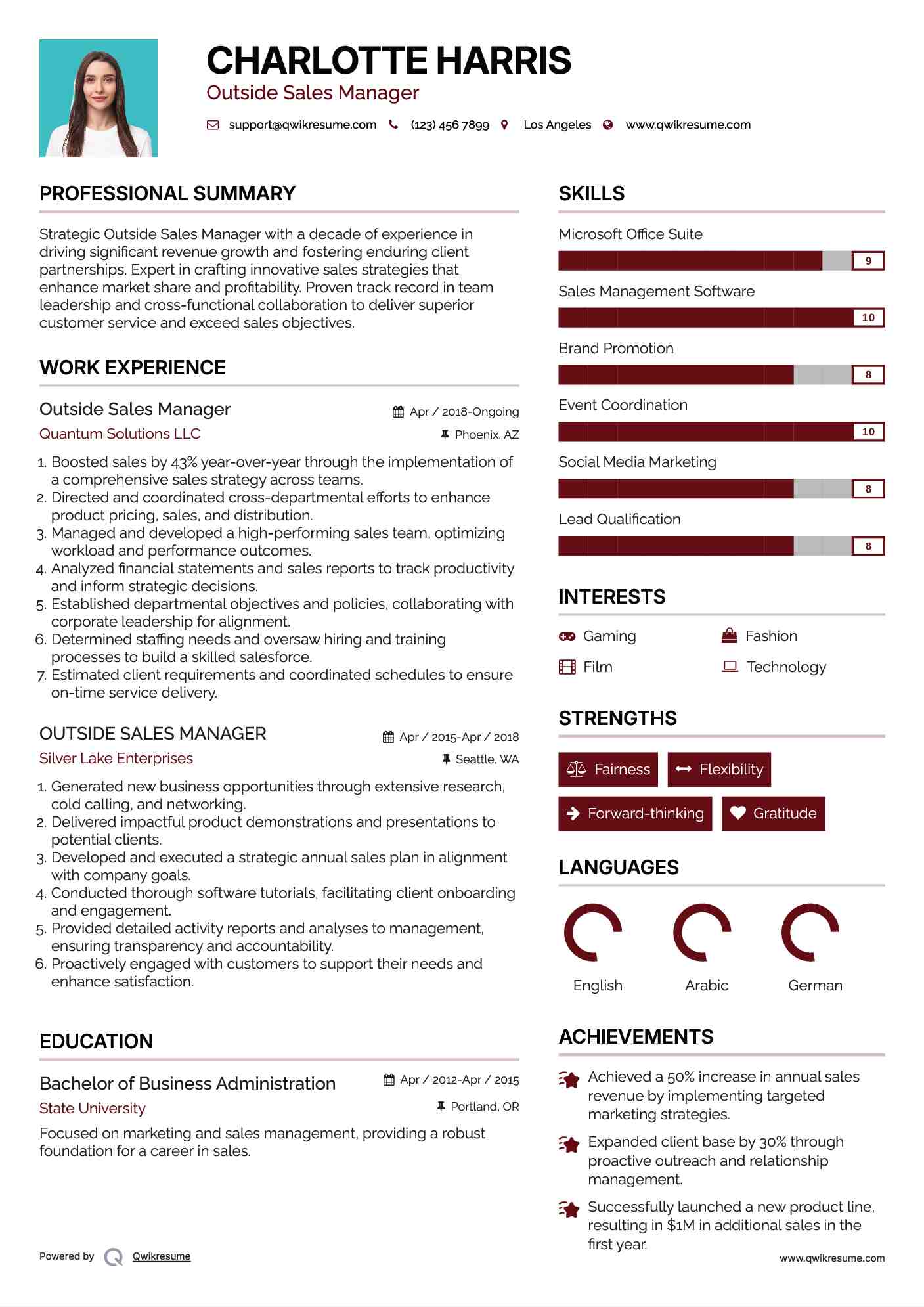 Outside Sales Manager Resume Format