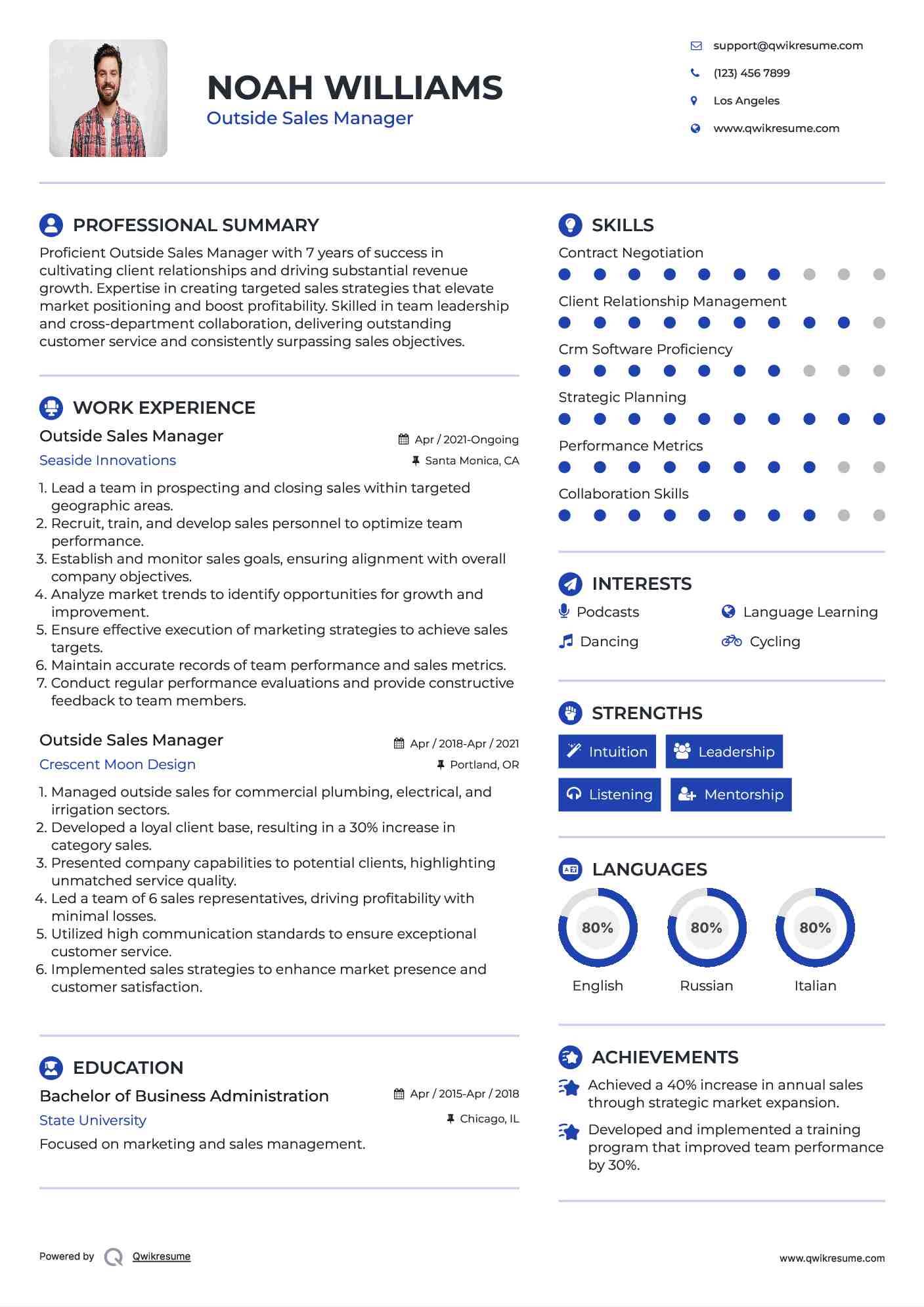 Outside Sales Manager Resume Format