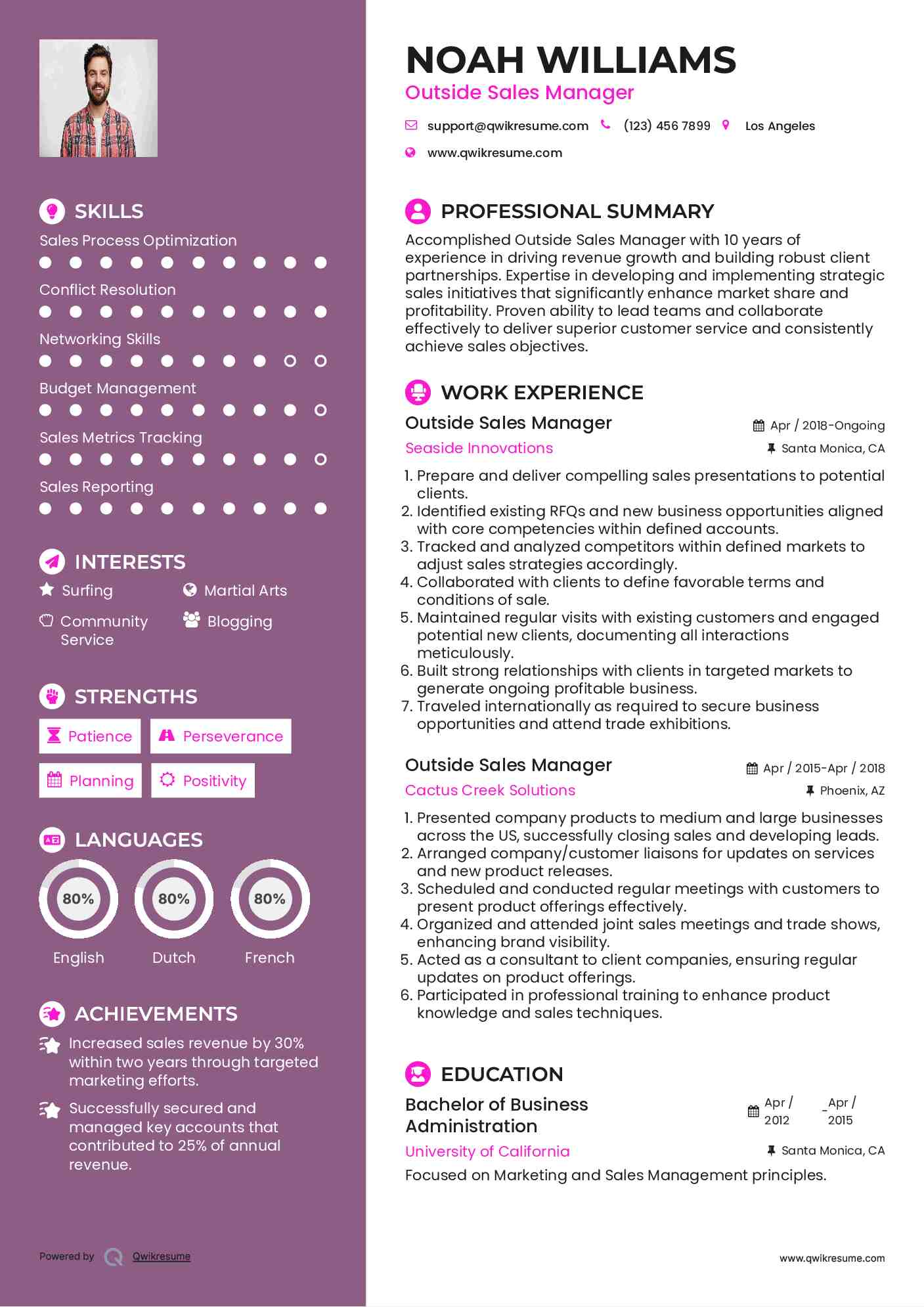 Outside Sales Manager Resume Example