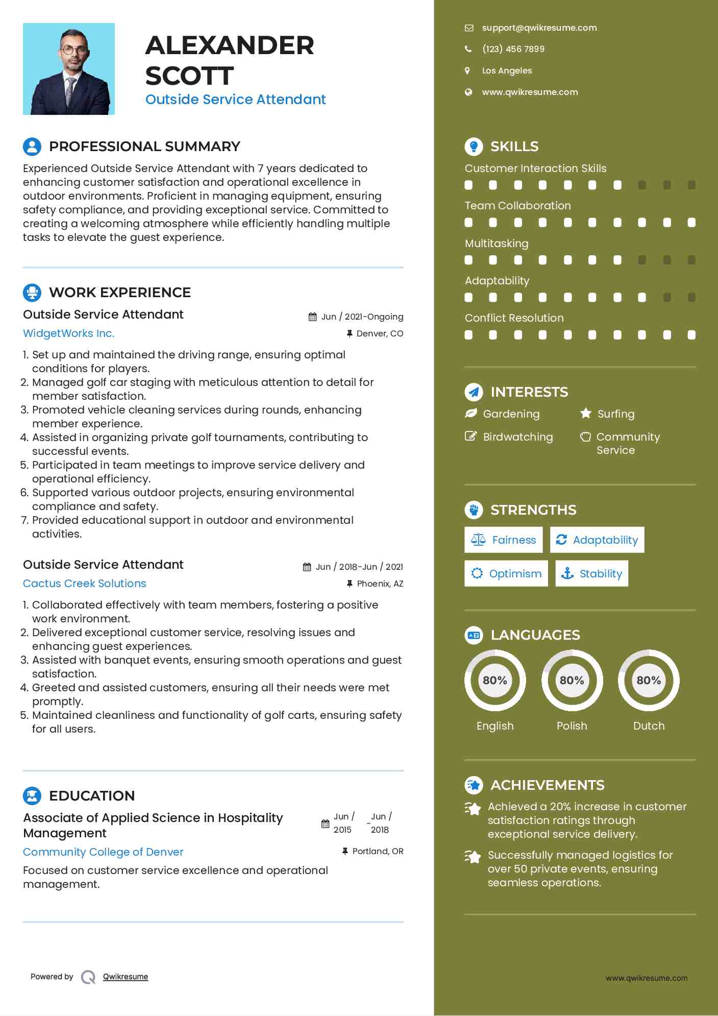 Outside Service Attendant Resume Sample