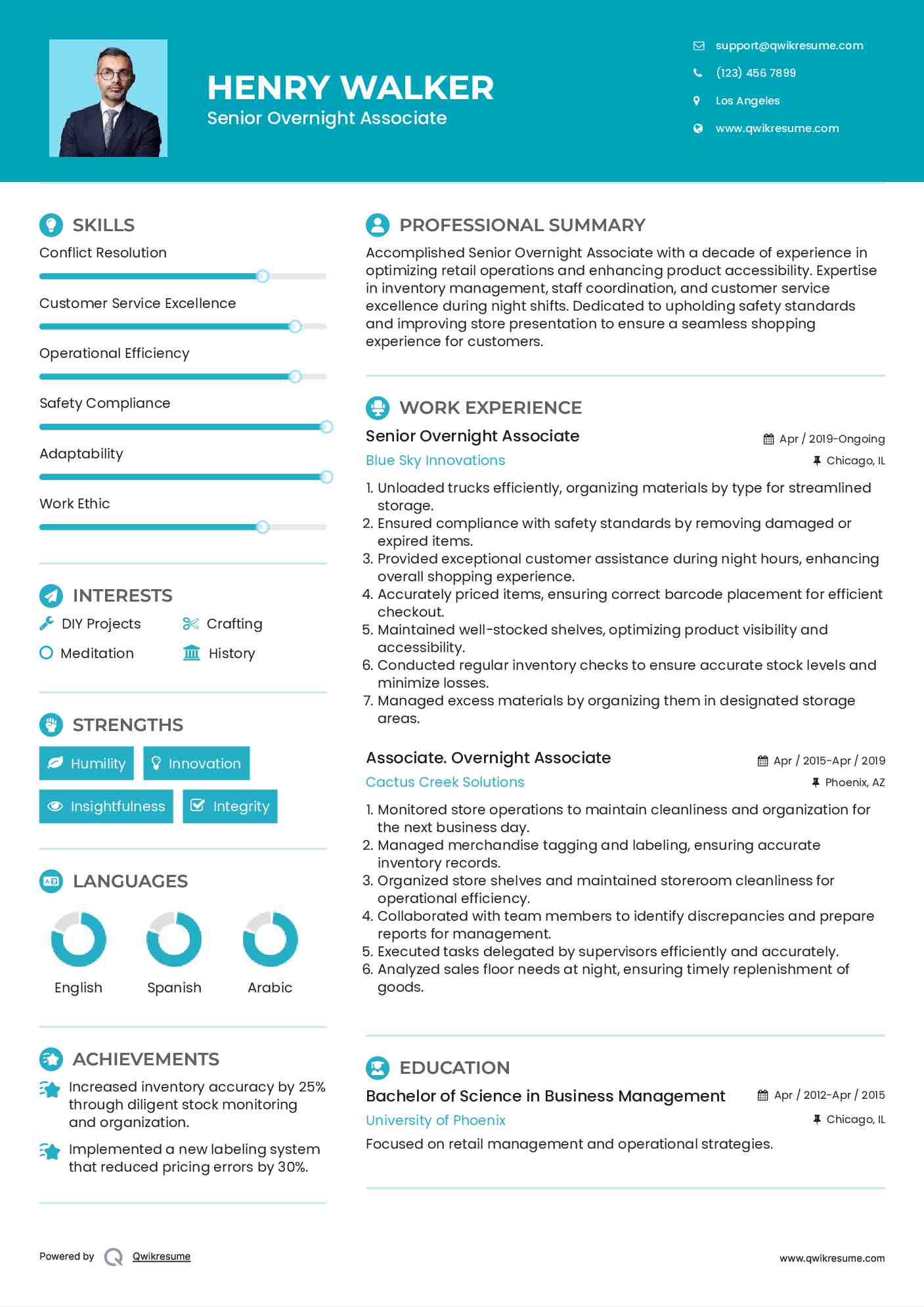 Senior Overnight Associate Resume Format