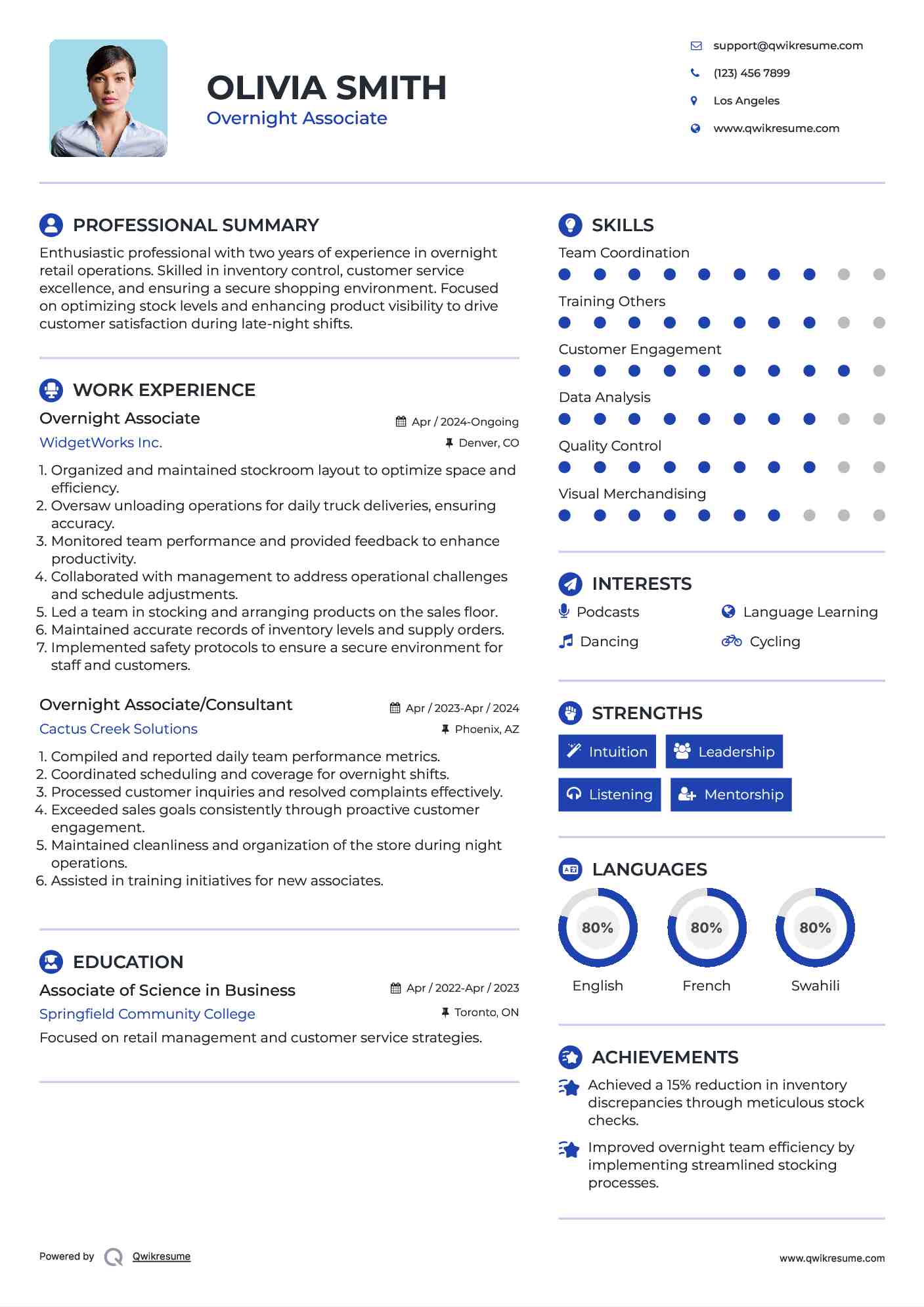 Overnight Associate Resume Model