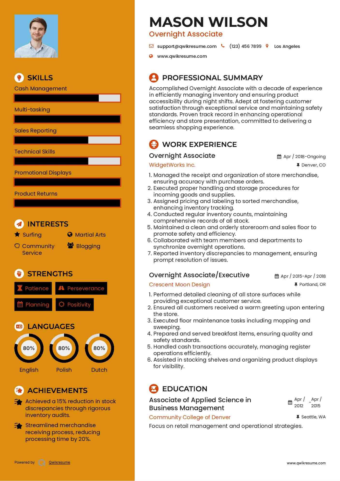 Overnight Associate Resume Format
