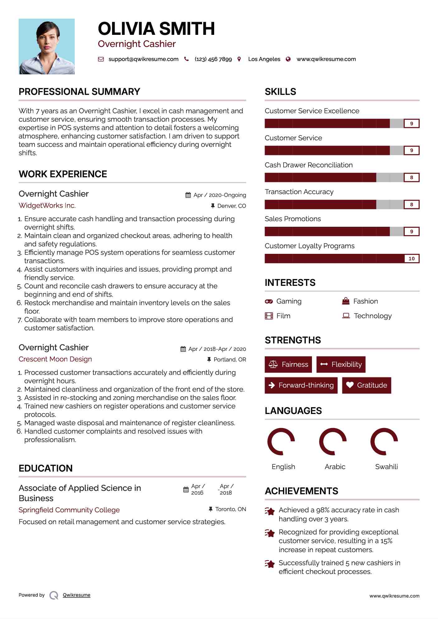 Overnight Cashier Resume Format