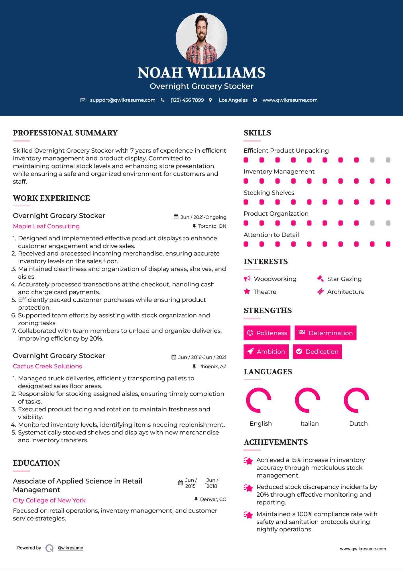 Overnight Grocery Stocker Resume Sample