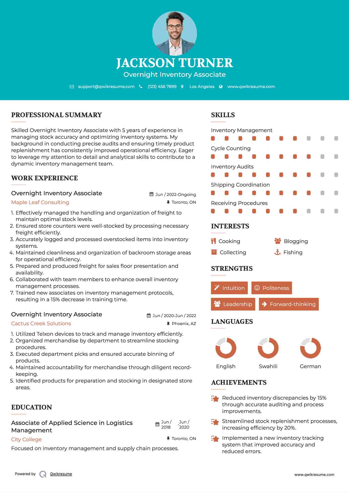 Overnight Inventory Associate Resume Example