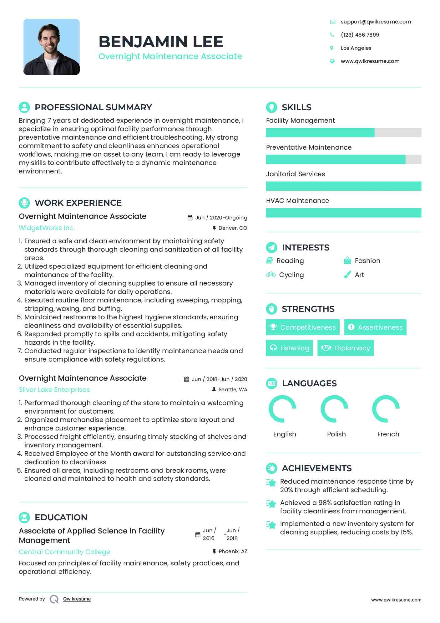 Overnight Maintenance Associate Resume Template