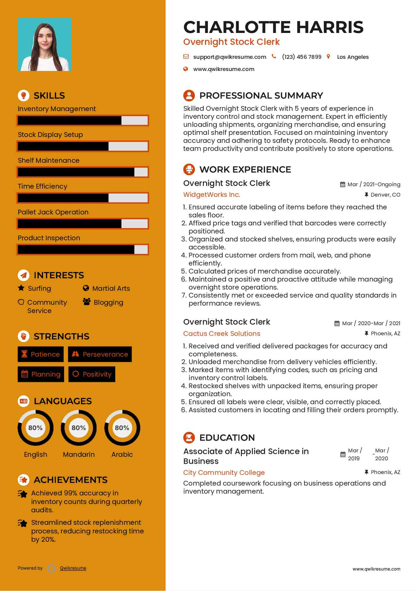 Overnight Stock Clerk Resume Sample