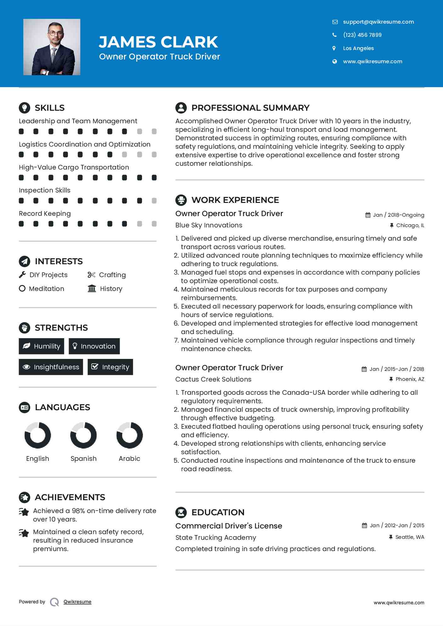 10+ Owner Operator Truck Driver Resume Samples & Templates for 2025