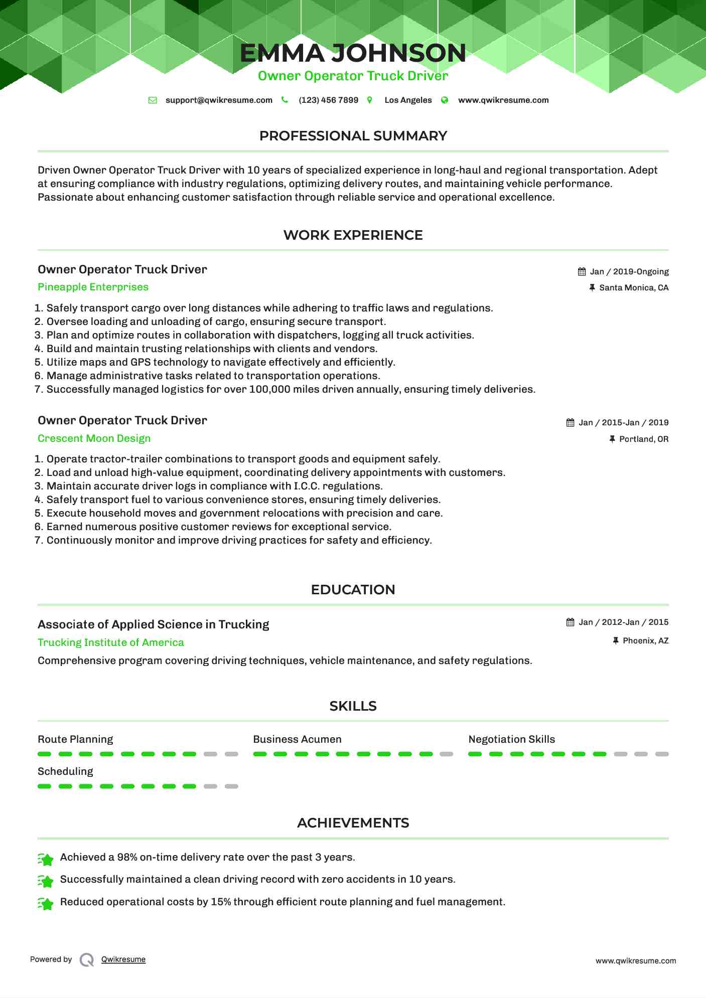 10+ Owner Operator Truck Driver Resume Samples & Templates for 2025