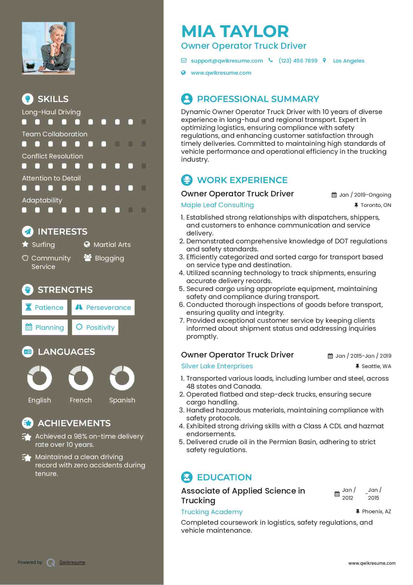 10+ Owner Operator Truck Driver Resume Samples & Templates for 2025