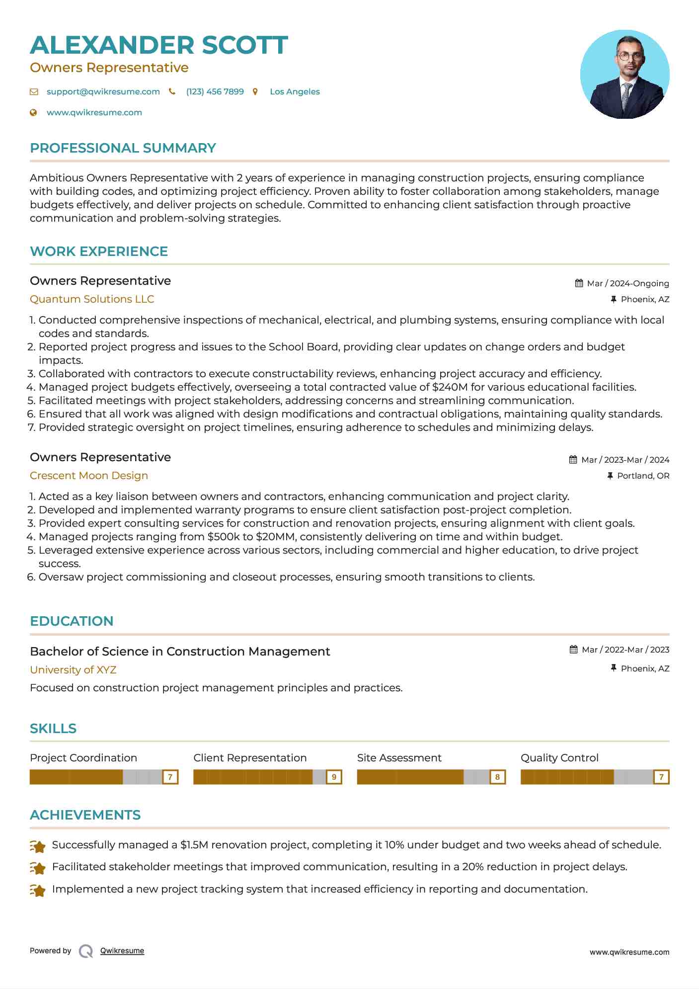 Owners Representative Resume Template