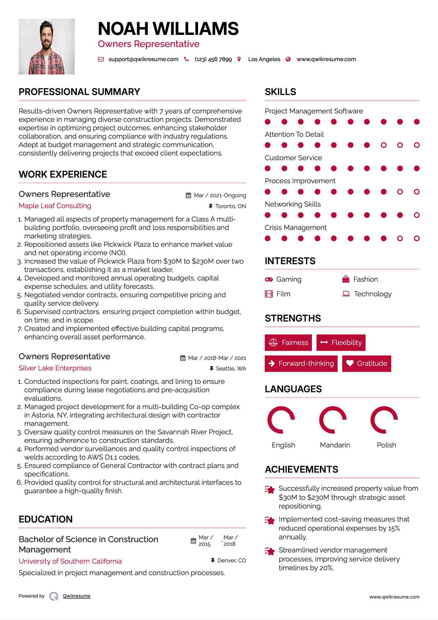 Owners Representative Resume Template