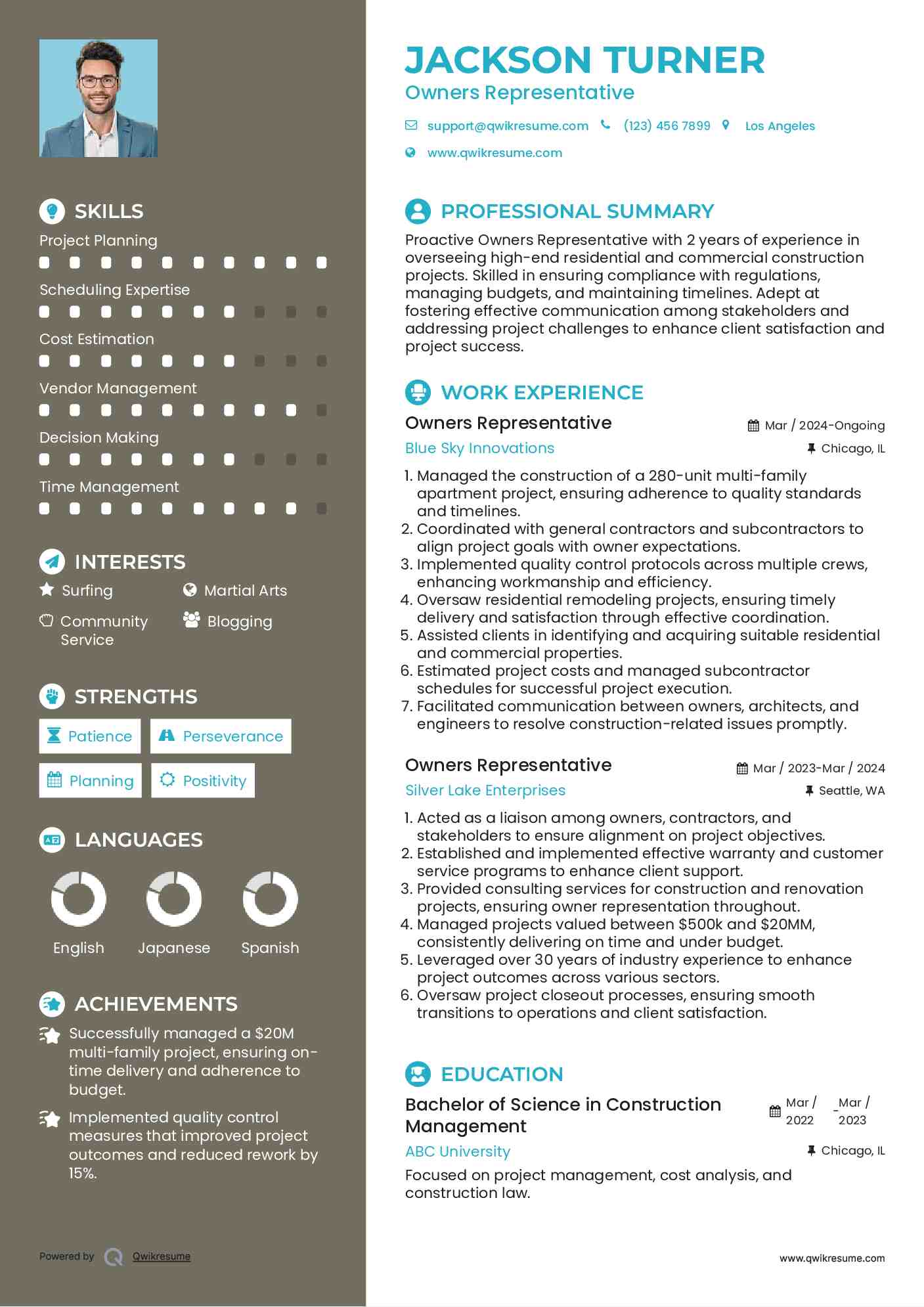 Owners Representative Resume Example