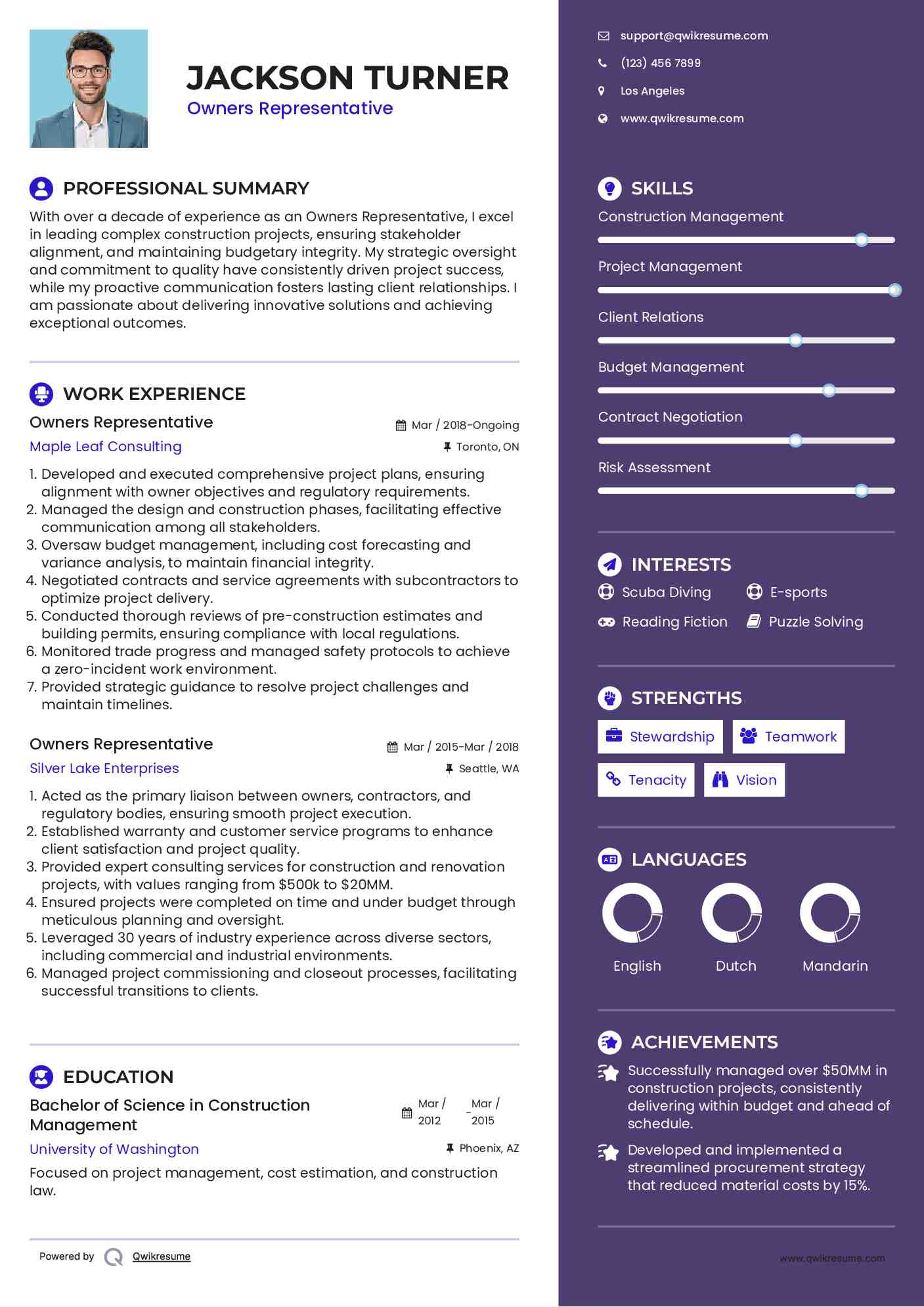 Owners Representative Resume Template