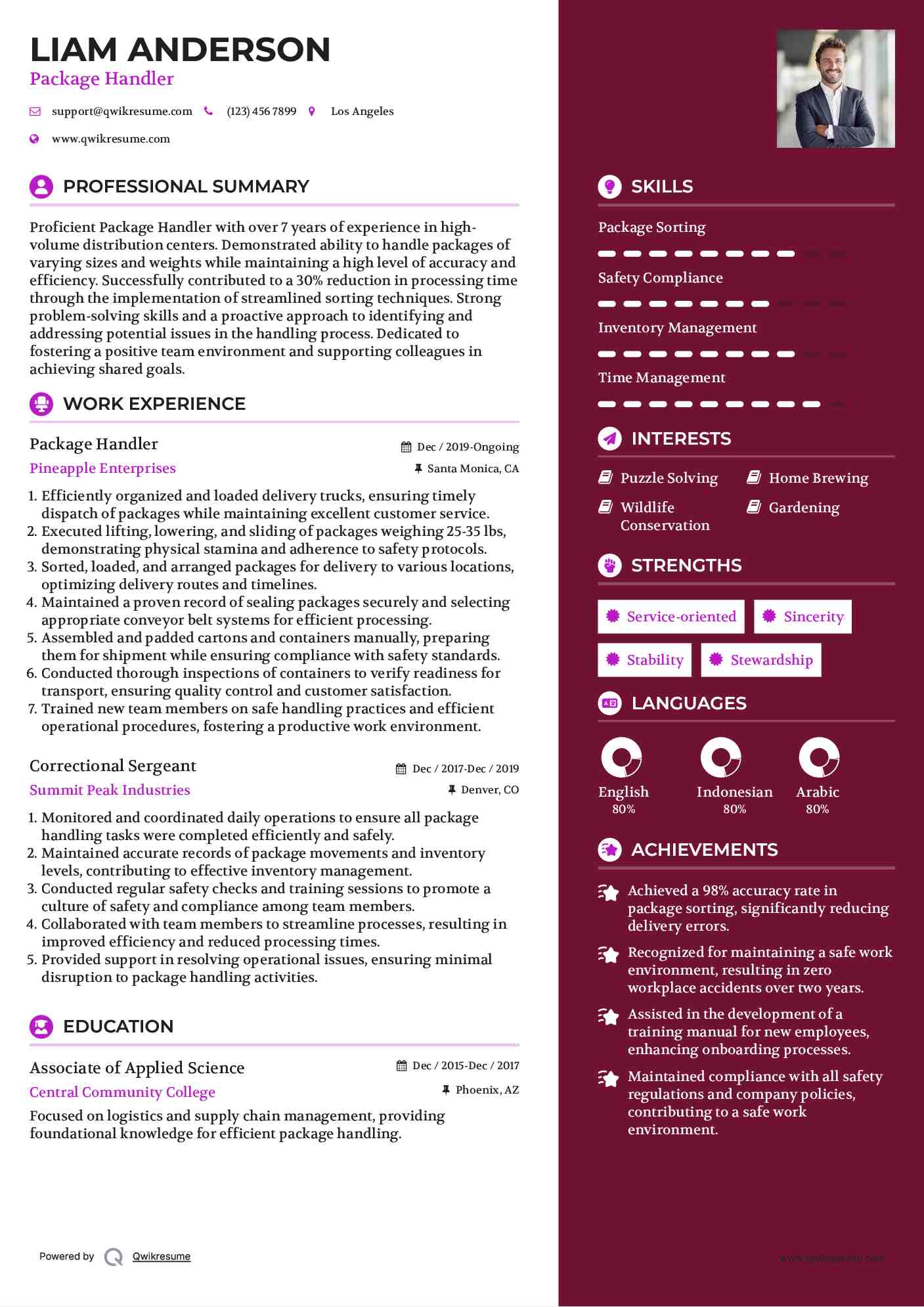 handler resume package samples job skills example qwikresume logistics