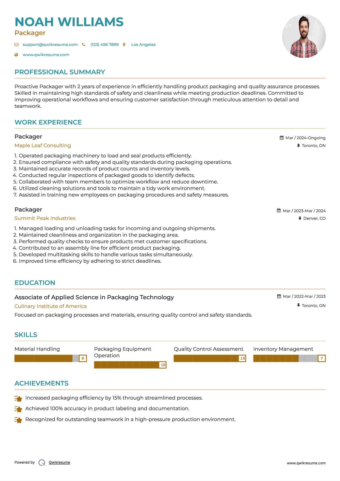 Packager Resume Format