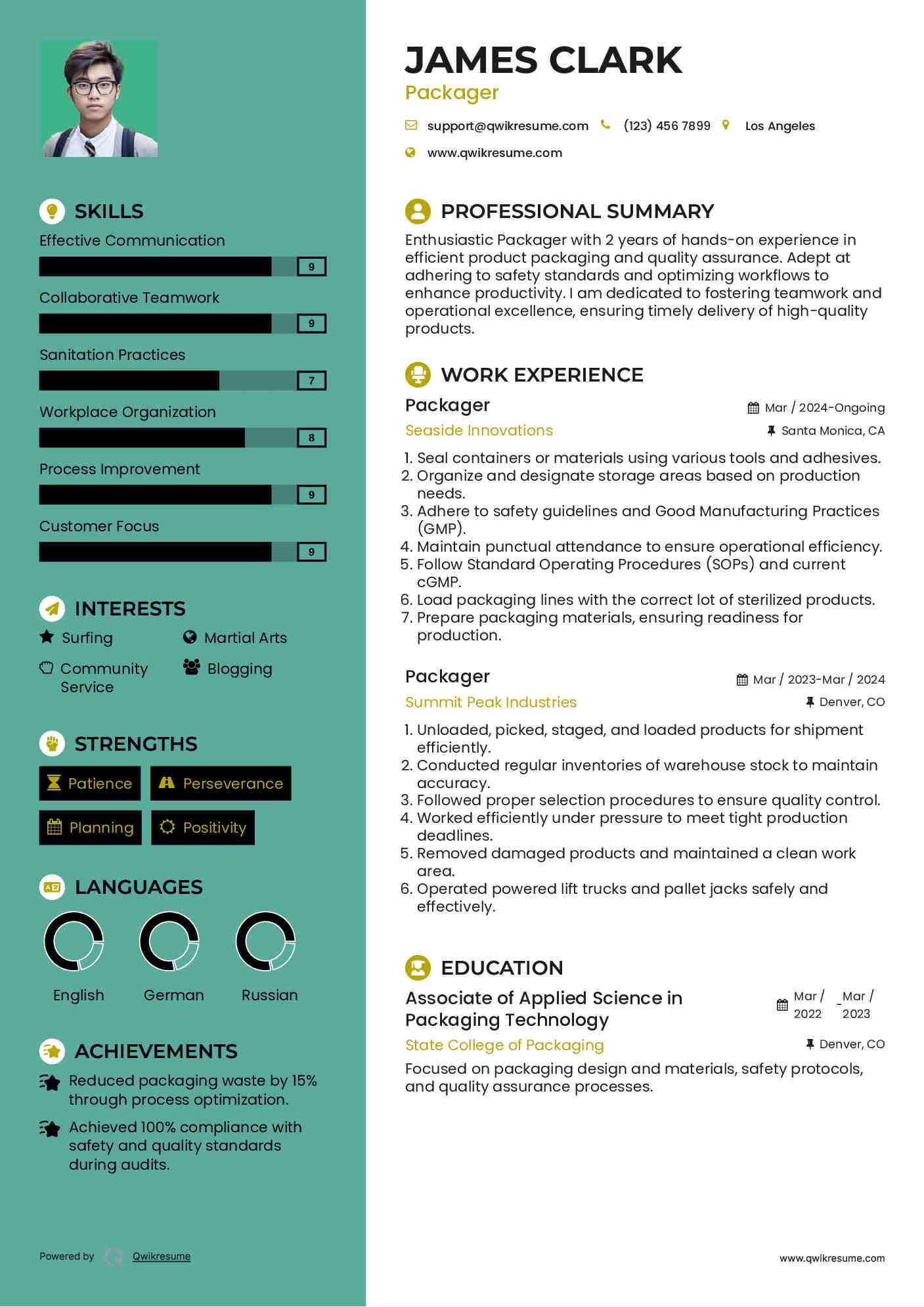 Packager Resume Template